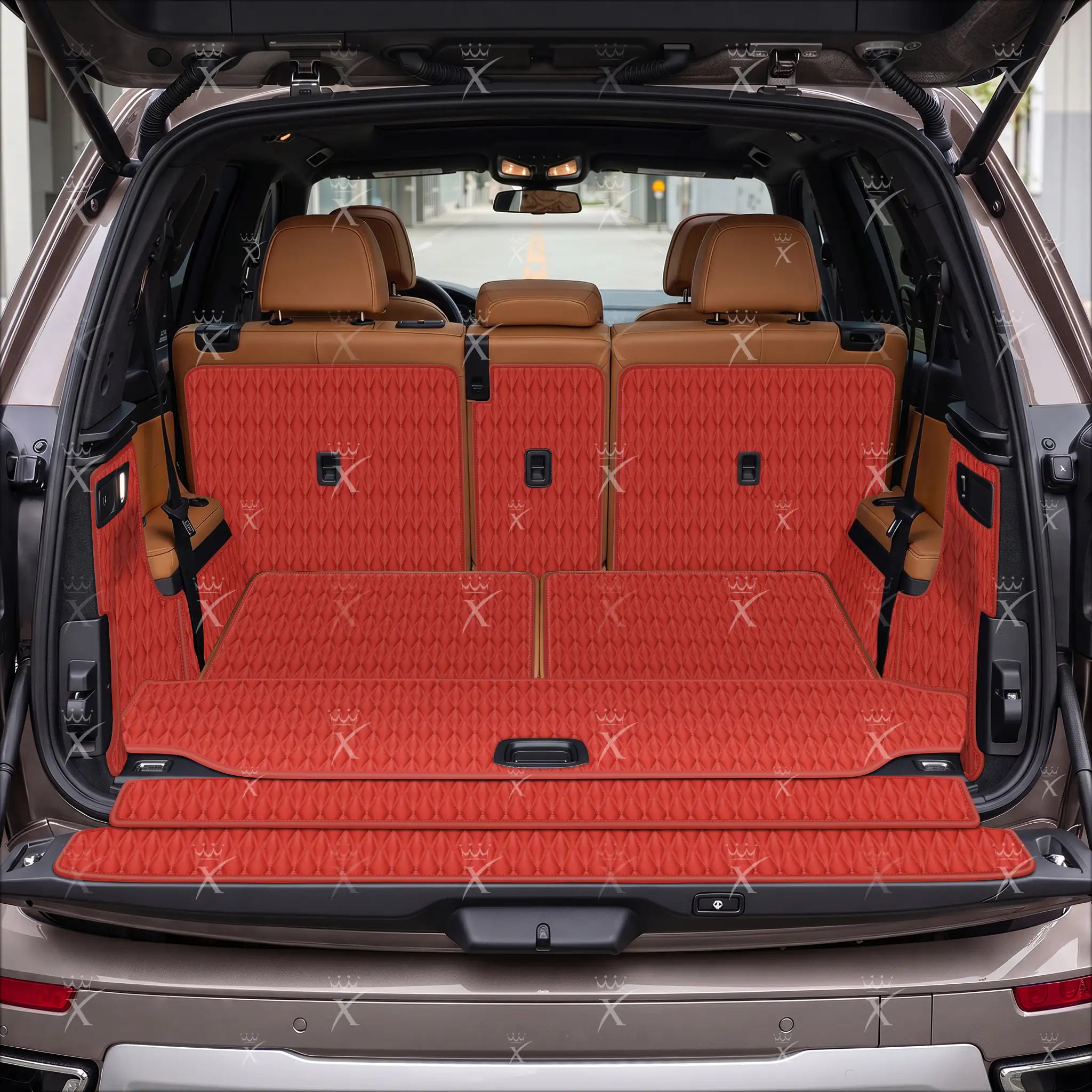Tappetini per auto Luxus™ - Tappetino per bagagliaio/stivale in pelle di lusso 3D con cuciture nere e nere