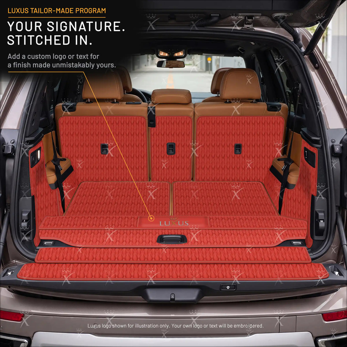 Luxus Car Mats™ – 3D-Luxus-Leder-Kofferraum-/Kofferraummatte in Schwarz und Schwarz mit Nähten