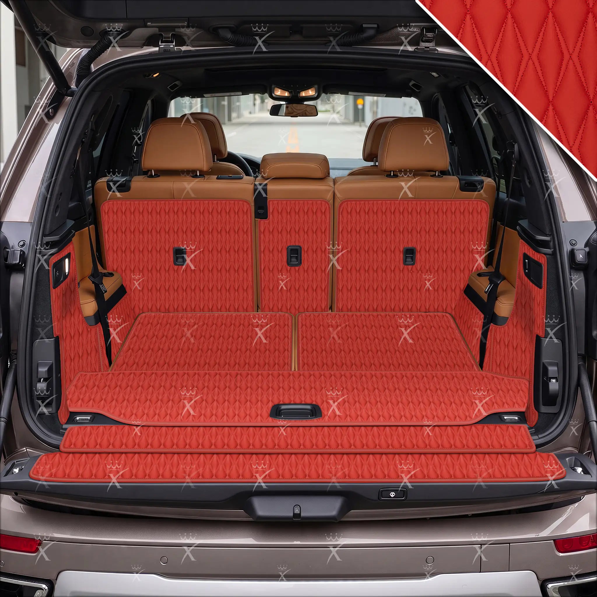 Tappetini per auto Luxus™ - Tappetino per bagagliaio/stivale in pelle di lusso 3D con cuciture nere e nere