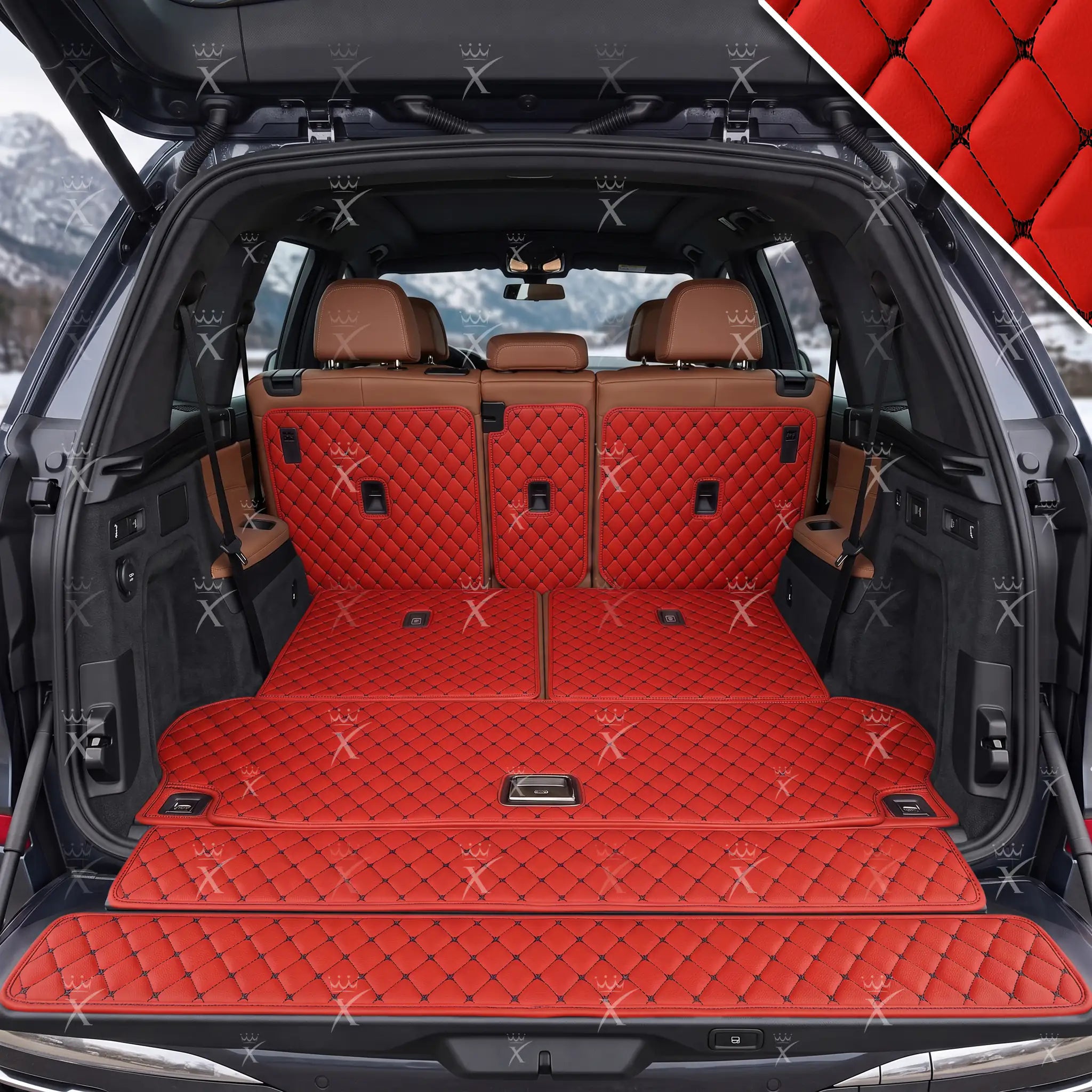 Luxus Car Mats™ - Svart og svart søm 3D luksusskinnstøvel/bagasjematte