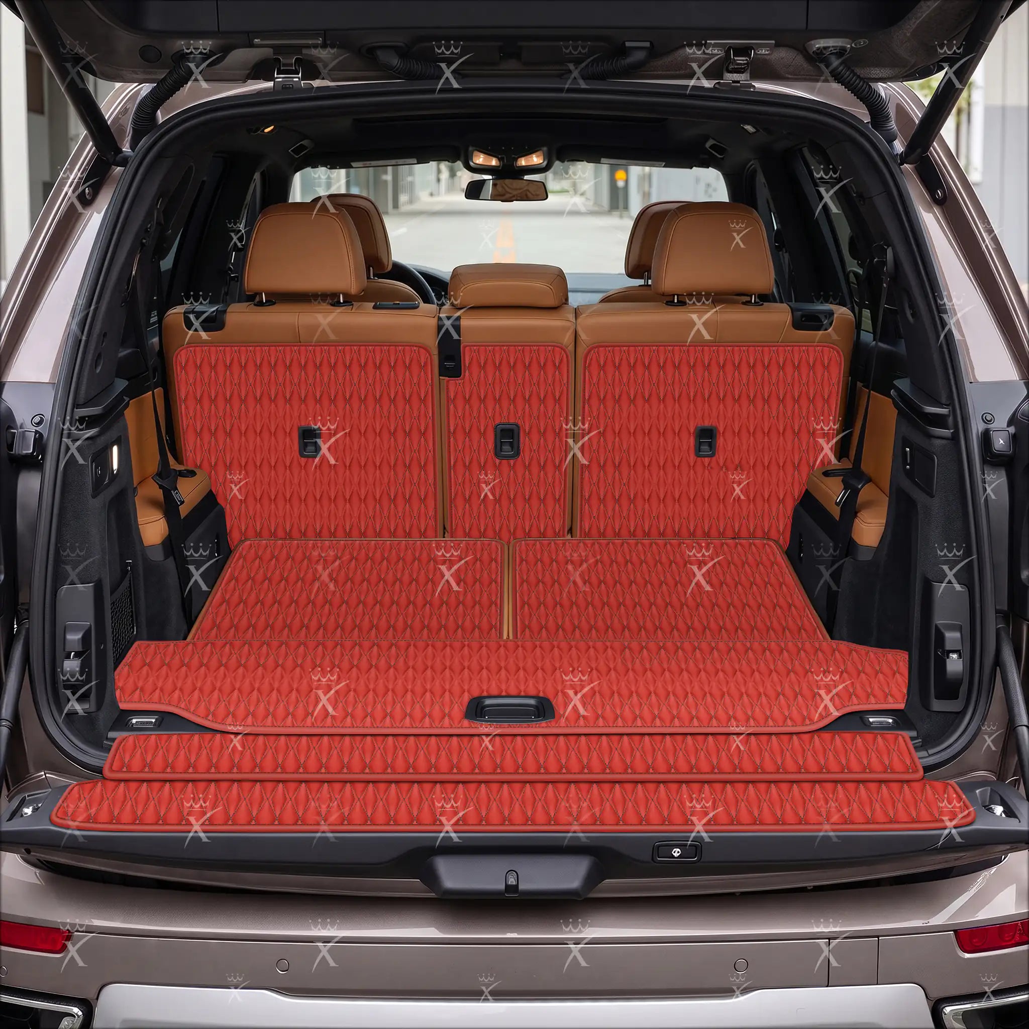 Luxus Twin-Diamond XtendFit Series Trunk Mat | Ferrari Red & Black Stitching