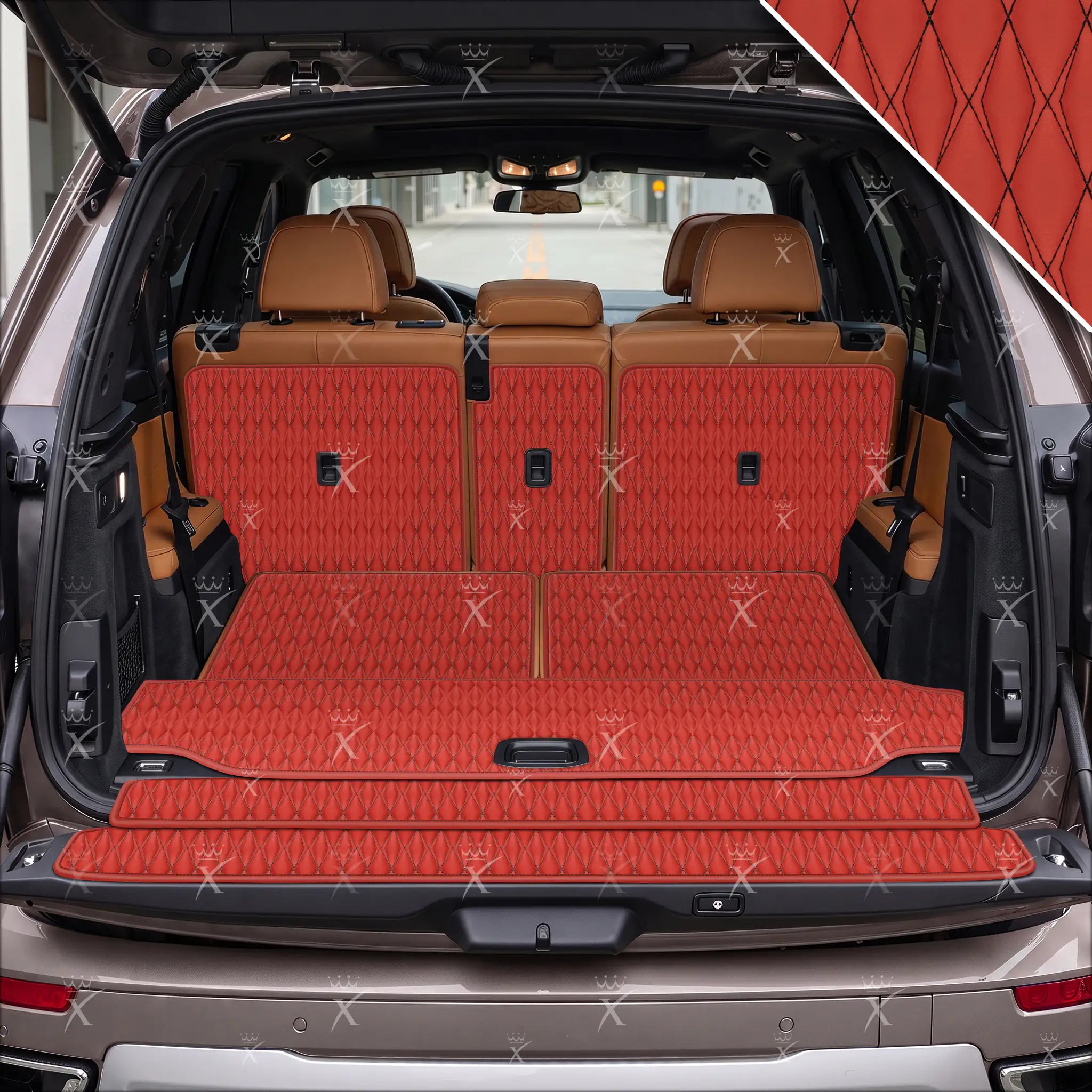 Luxus Twin-Diamond XtendFit Series Trunk Mat | Ferrari Red & Black Stitching