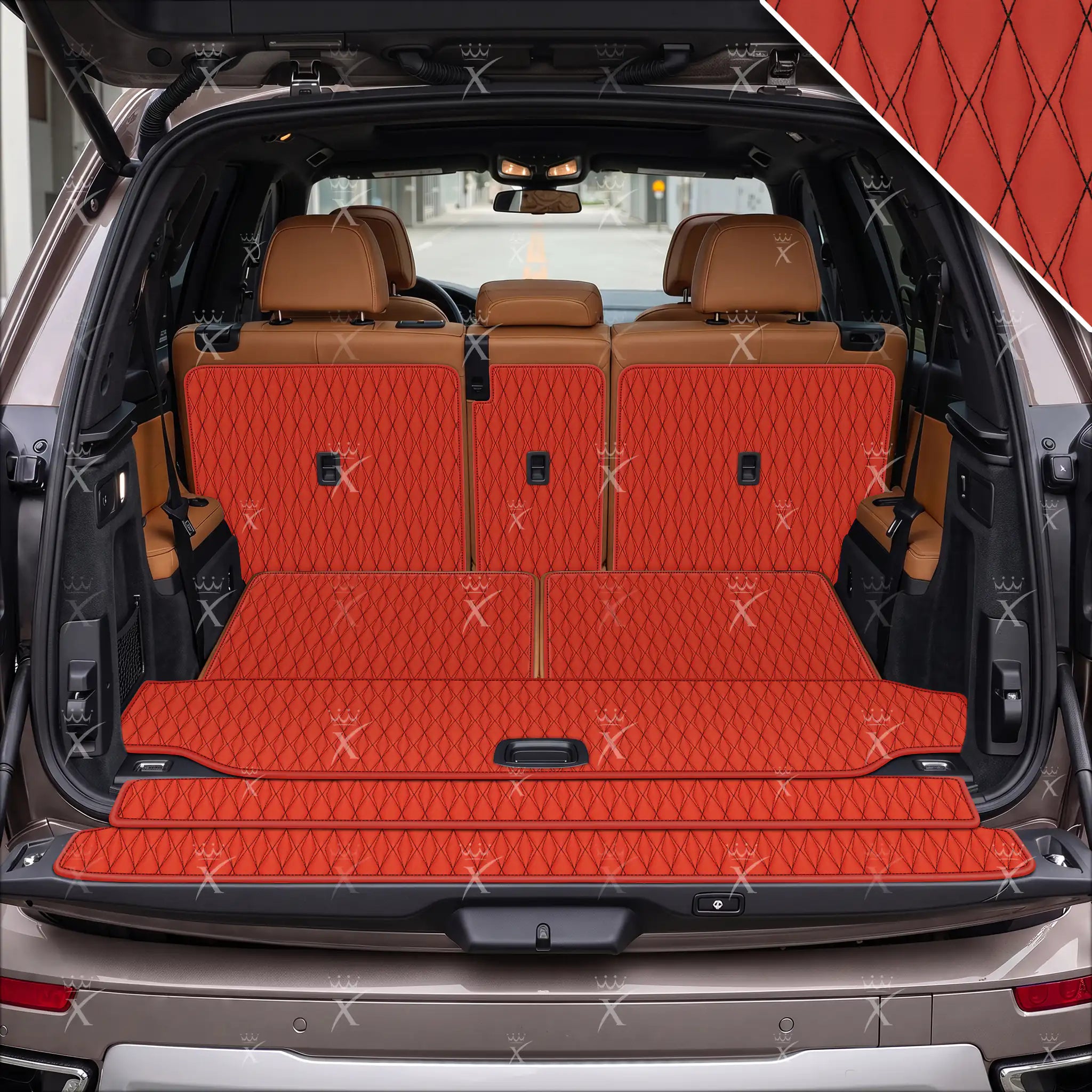 Luxus Twin-Diamond Base Series Trunk Mat | Ferrari Red & Black Stitching
