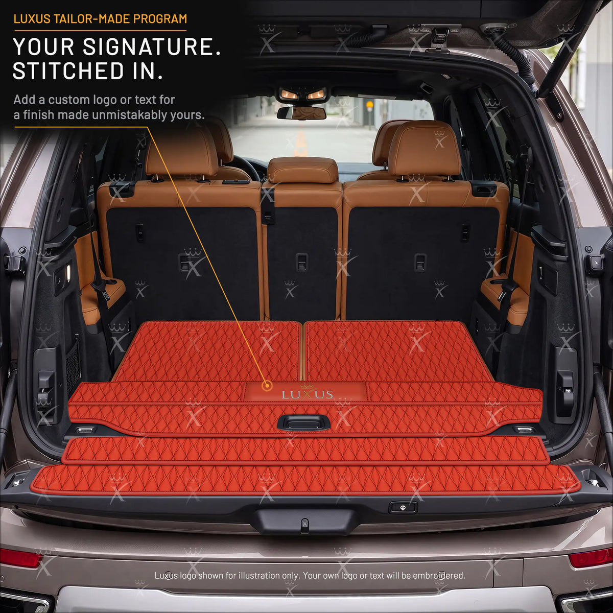 Luxus Twin-Diamond BaseFit Series Trunk Mat | Ferrari Red & Black Stitching