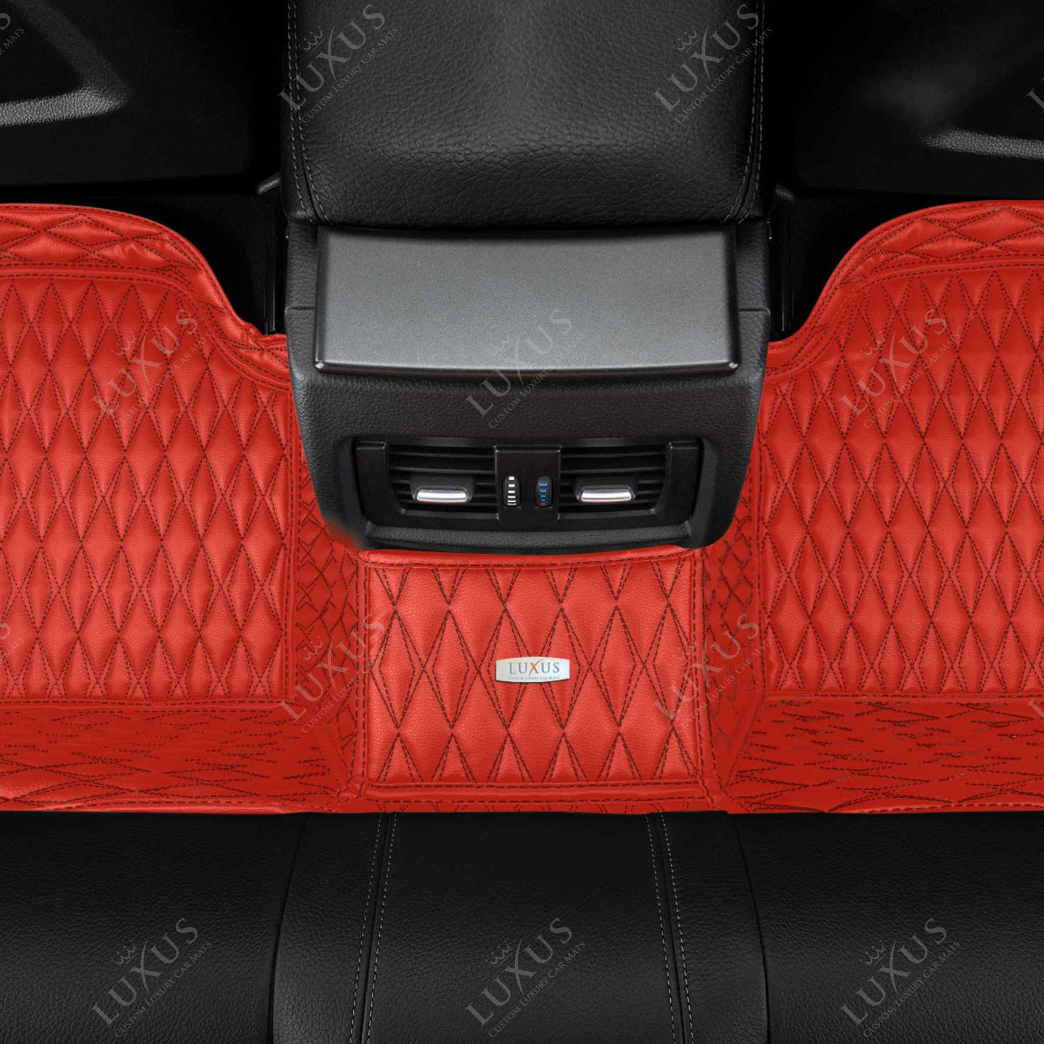 Luxus Premium Twin-Diamond Custom Luxury Car Mats Set | Ferrari Red Black Stitching