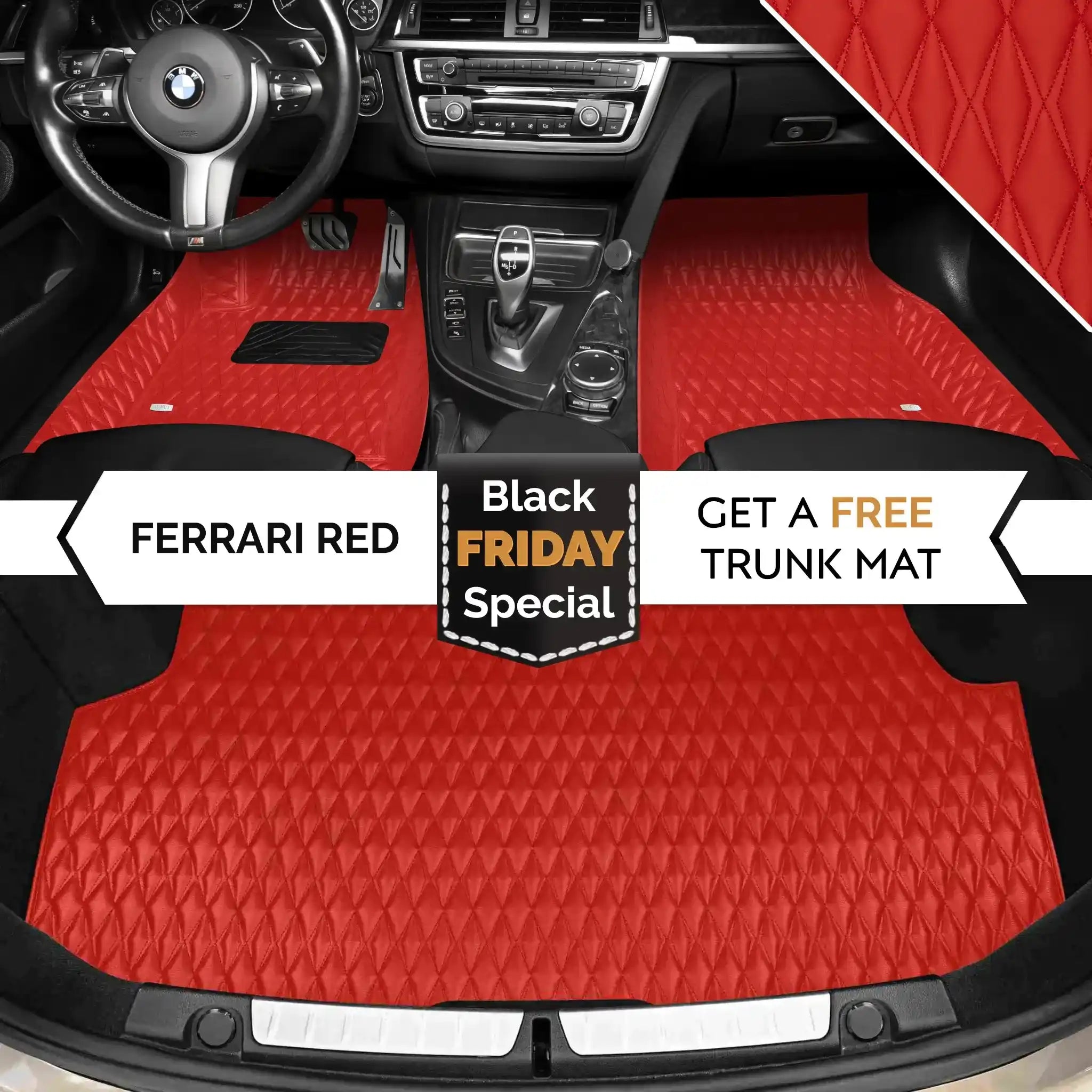 Luxus Premium Twin-Diamond Custom Luxury Car Mats Set | Ferrari Red