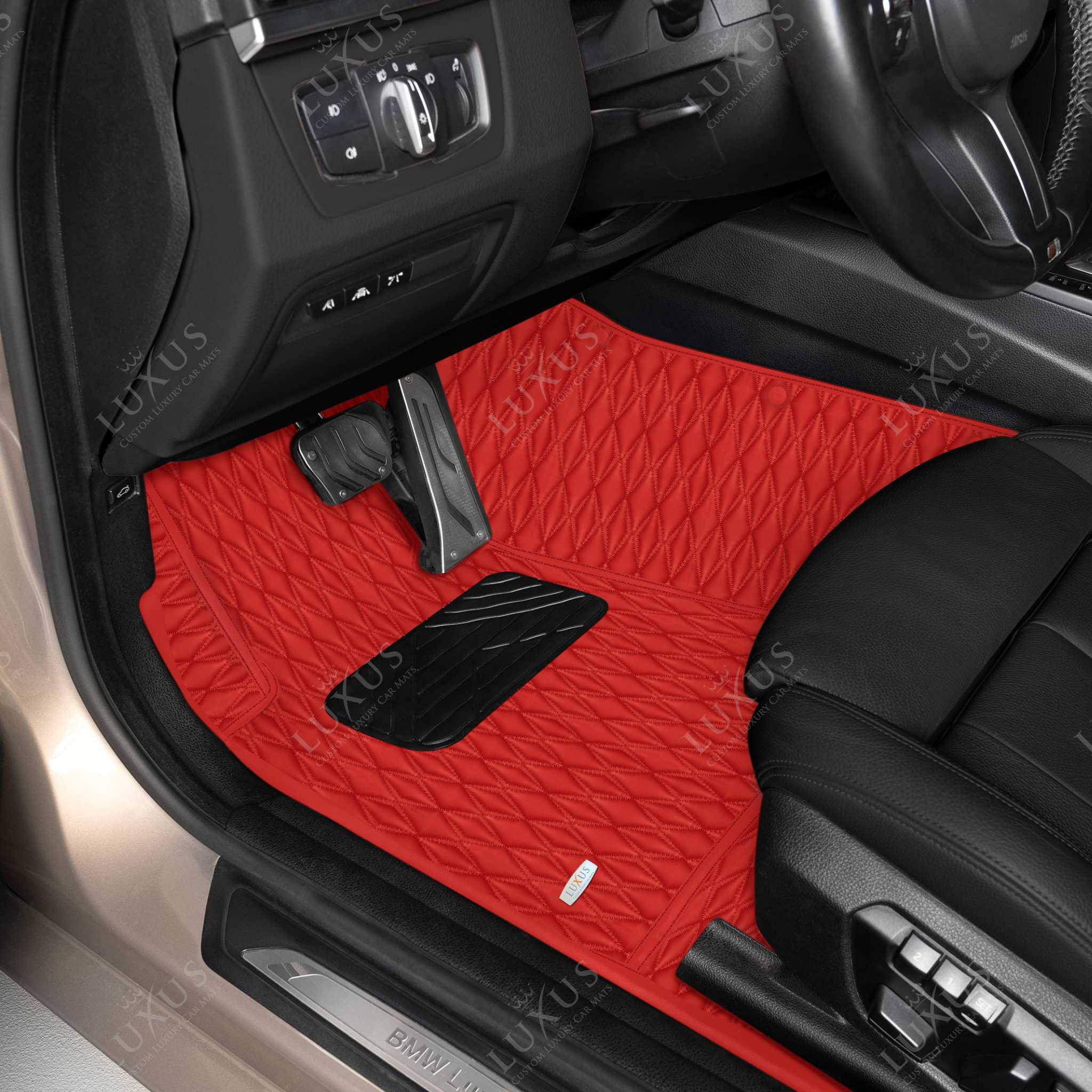 Luxus Premium Twin-Diamond Custom Luxury Car Mats Set | Ferrari Red