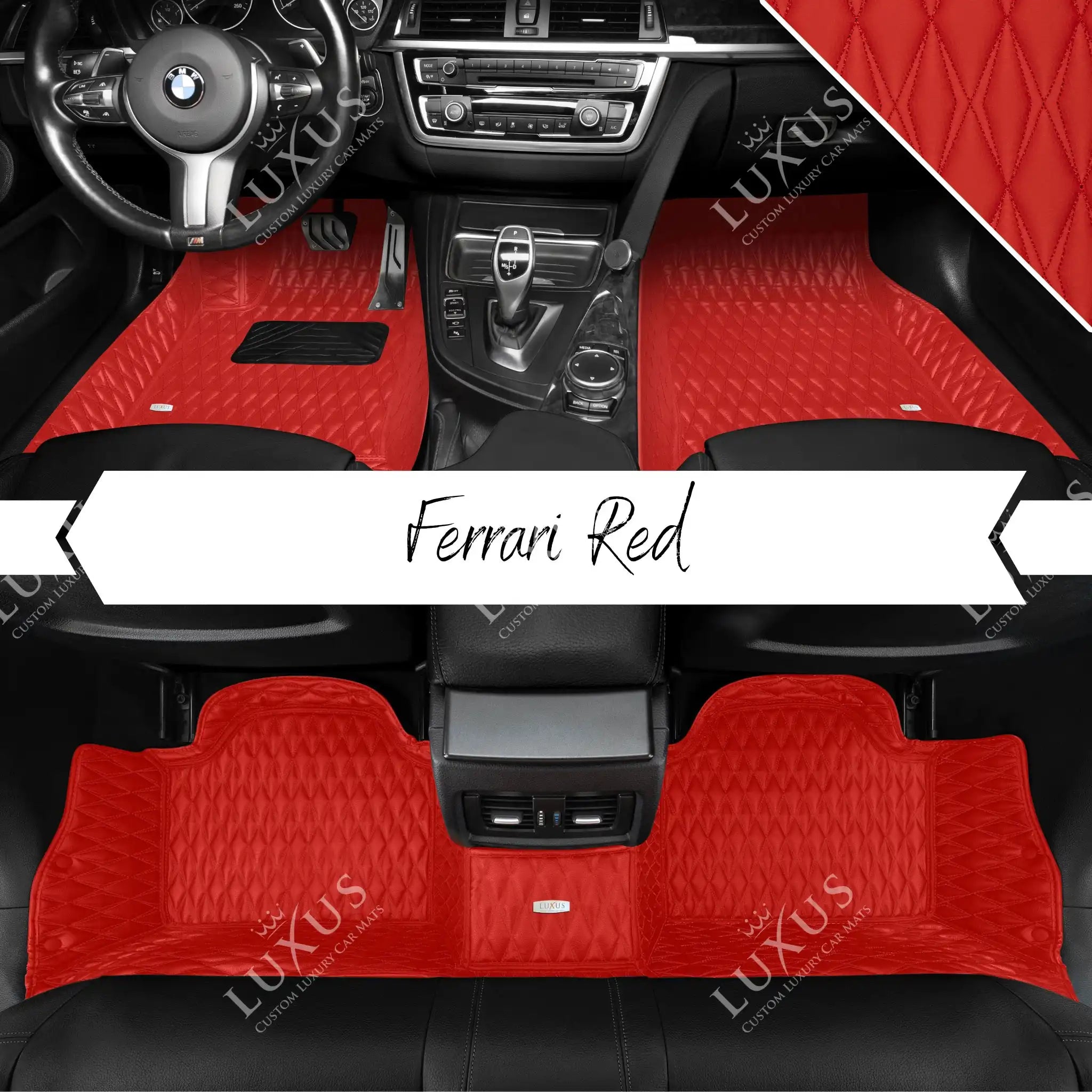 Luxus Premium Twin-Diamond Custom Luxury Car Mats Set | Ferrari Red