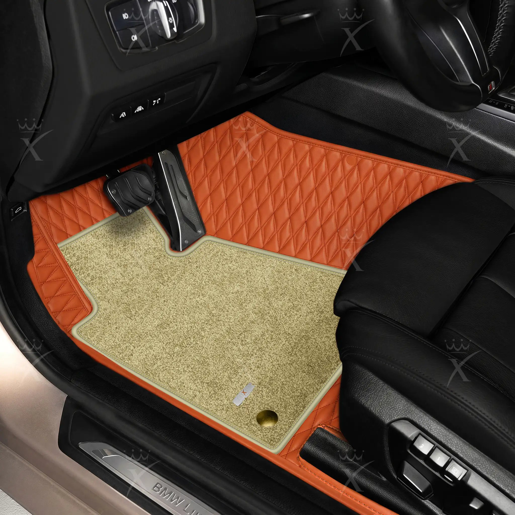 Luxus Twin-Diamond Double Layer Series Floor Mats | Fiery Orange & Sahara Stone Top Carpet