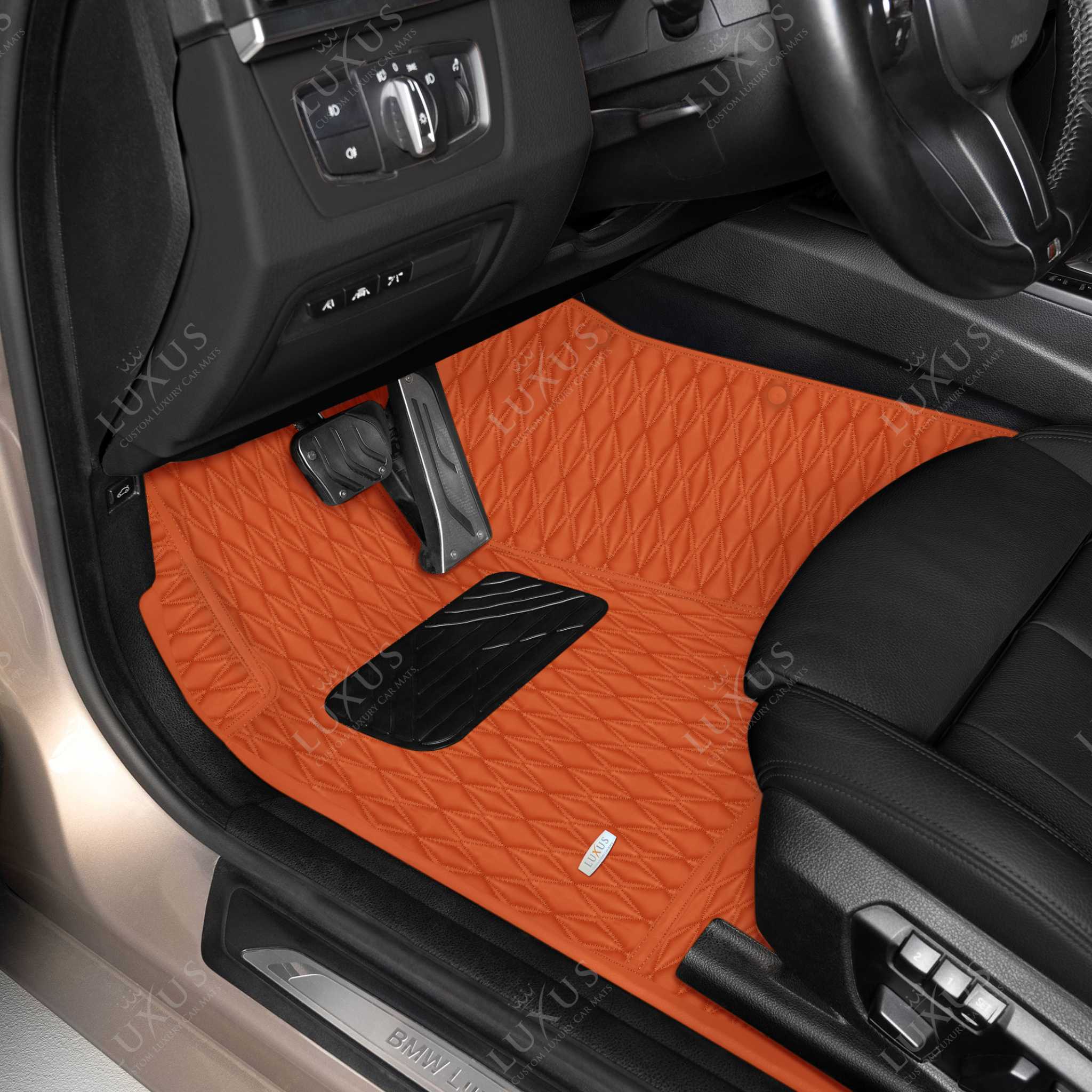 Luxus Premium Twin-Diamond Custom Luxury Car Mats Set | Fiery Orange