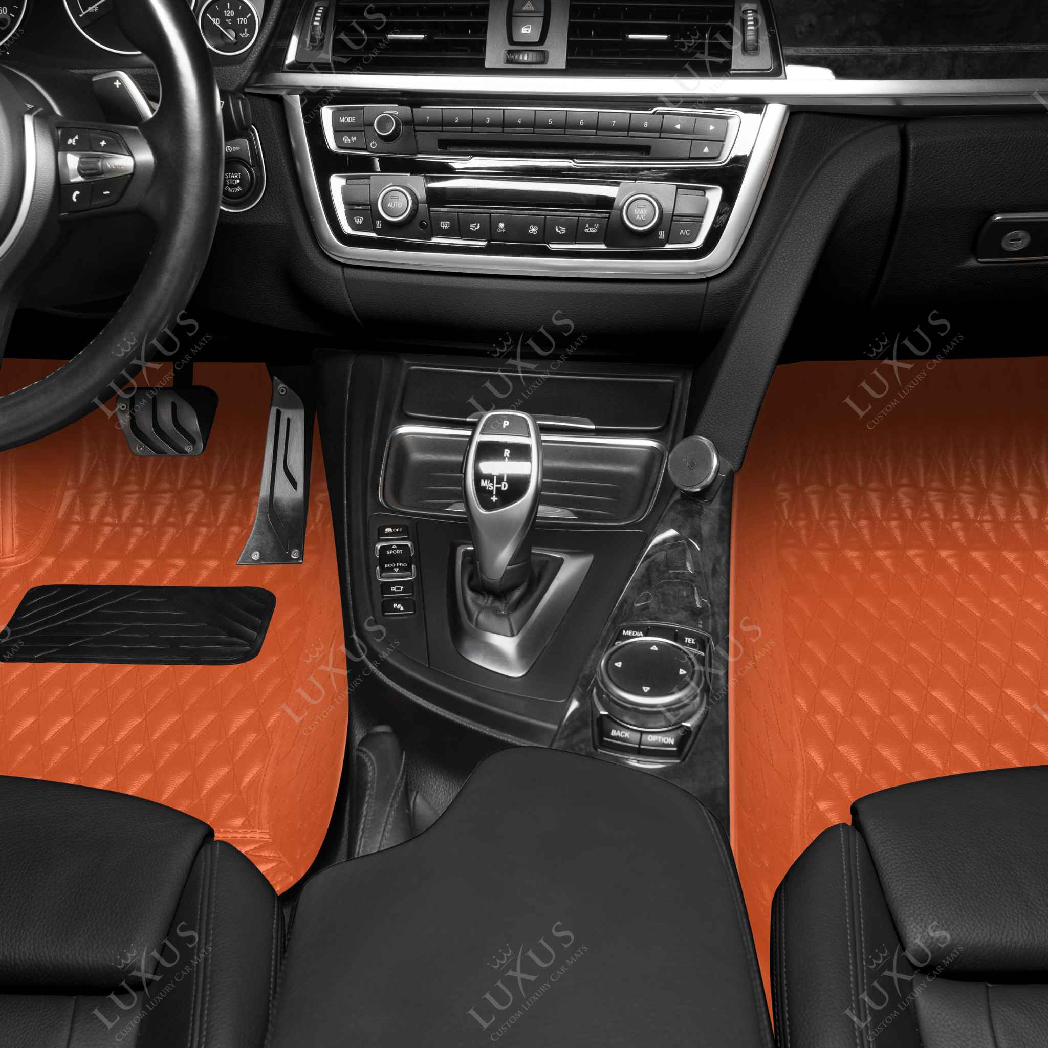 Luxus Premium Twin-Diamond Custom Luxury Car Mats Set | Fiery Orange
