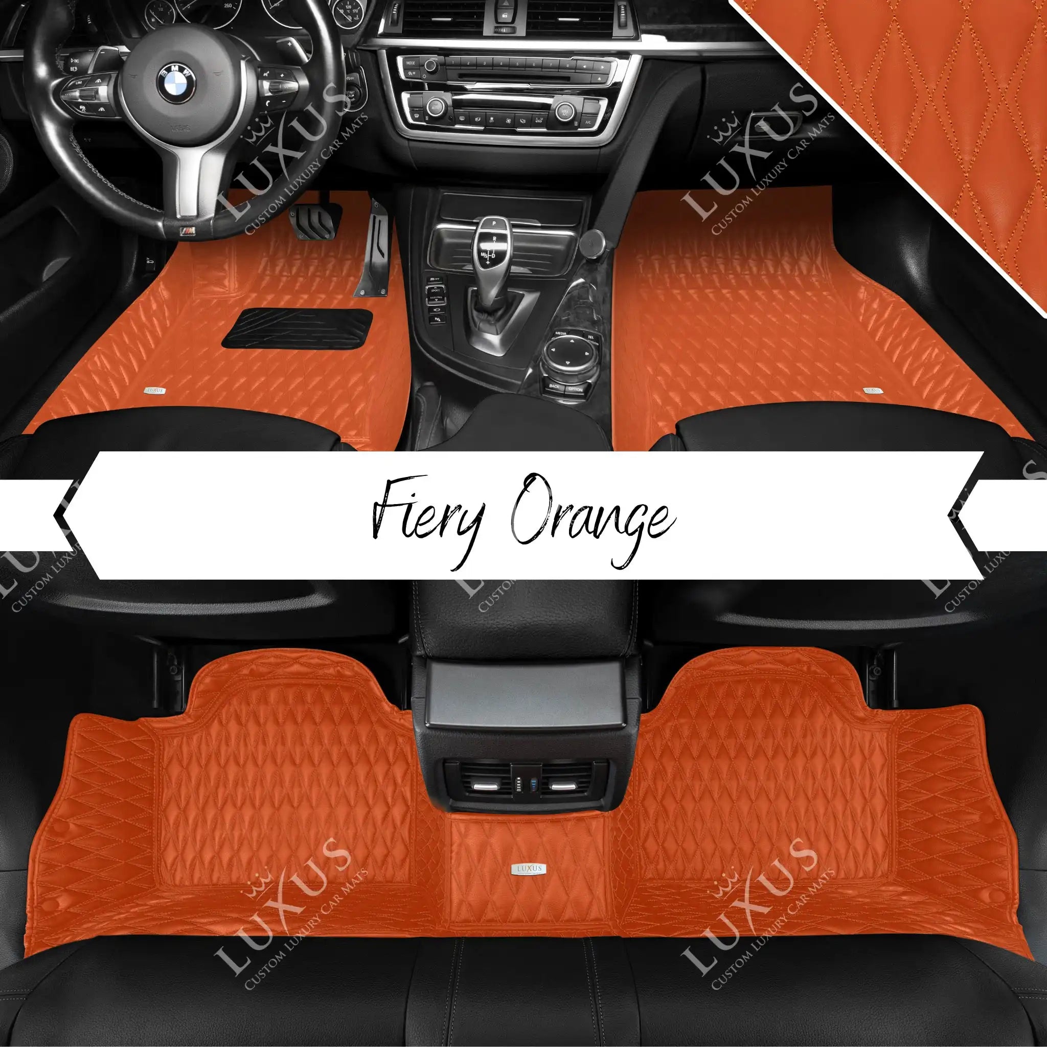 Luxus Premium Twin-Diamond Custom Luxury Car Mats Set | Fiery Orange