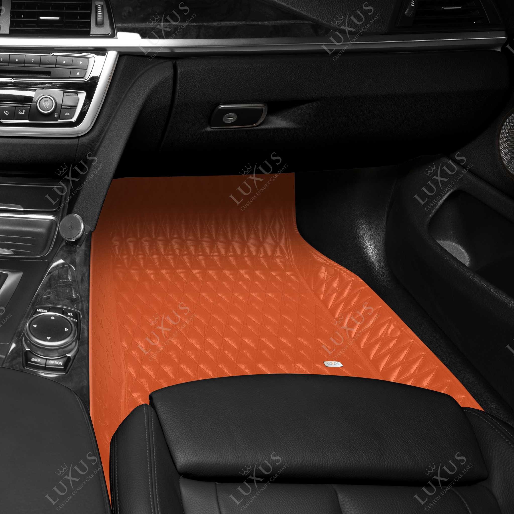 Luxus Premium Twin-Diamond Custom Luxury Car Mats Set | Fiery Orange