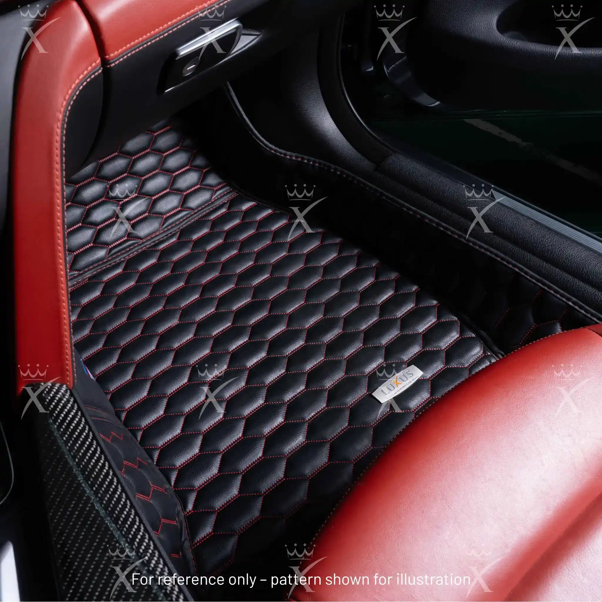 Luxus Honeycomb Series Floor Mats | Black & Red Stitching