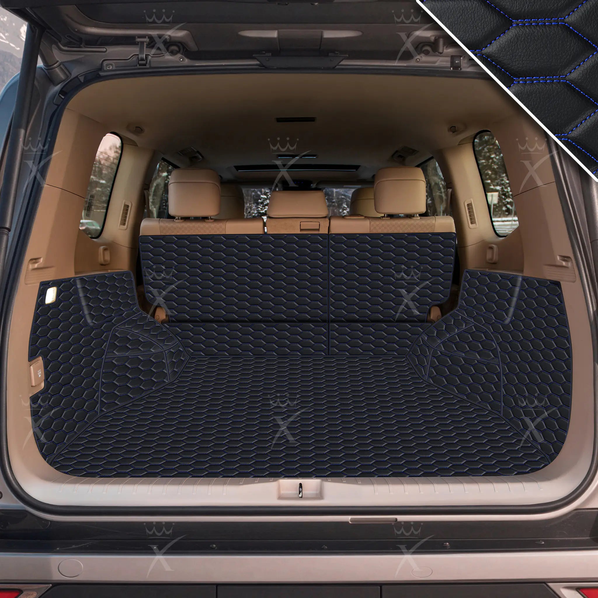 Luxus 360Fit Premium Honeycomb Custom Trunk Liner | Black & Blue Stitching