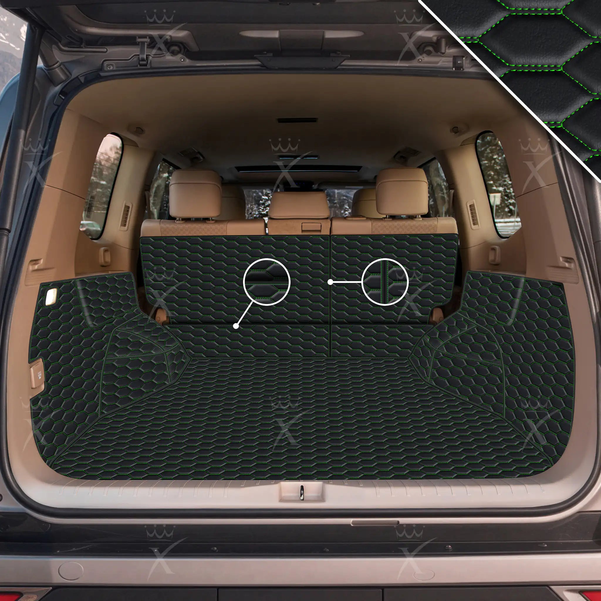 Luxus 360Fit Premium Honeycomb Custom Trunk Liner | Black & Green Stitching