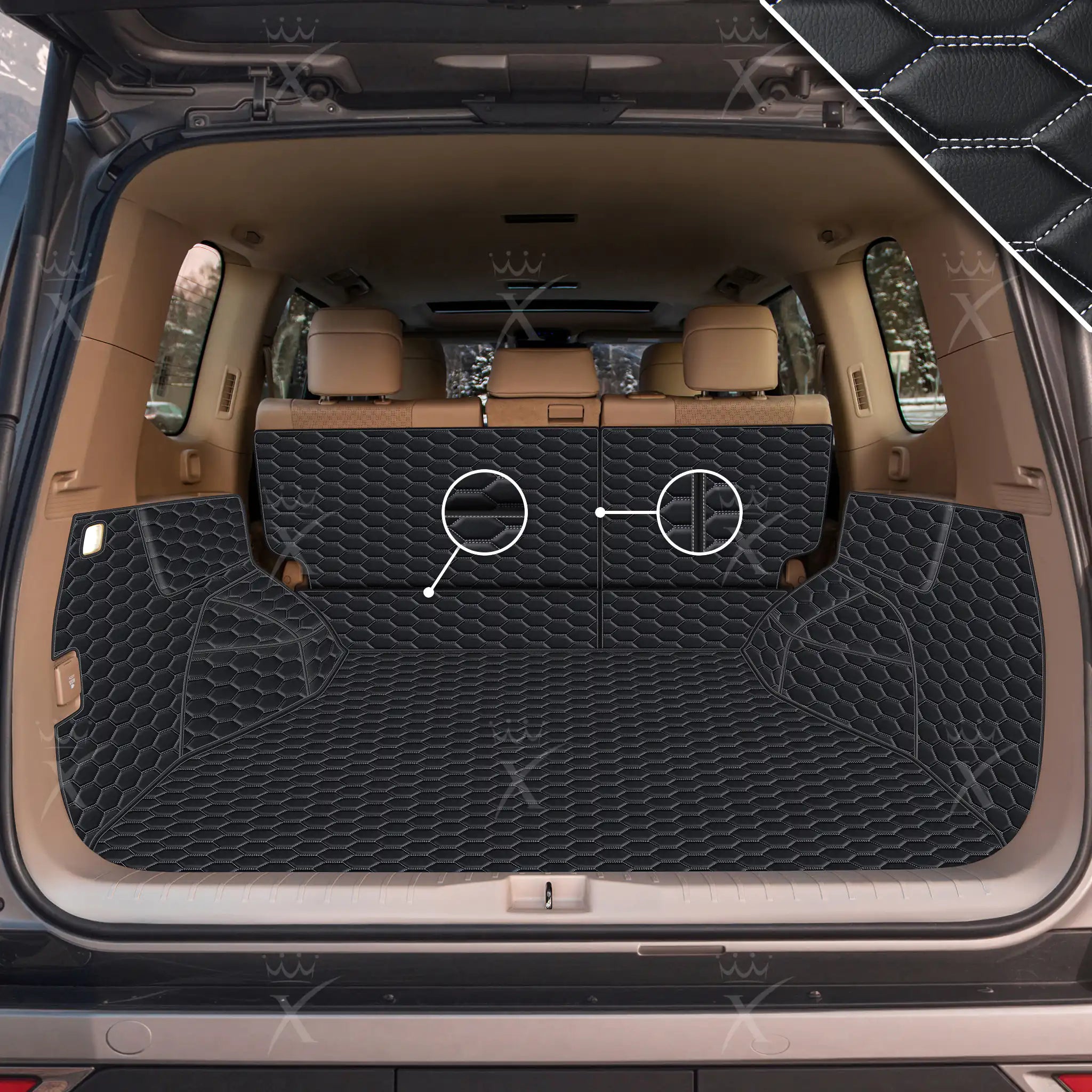 Luxus 360Fit Premium Honeycomb Custom Trunk Liner | Black & White Stitching