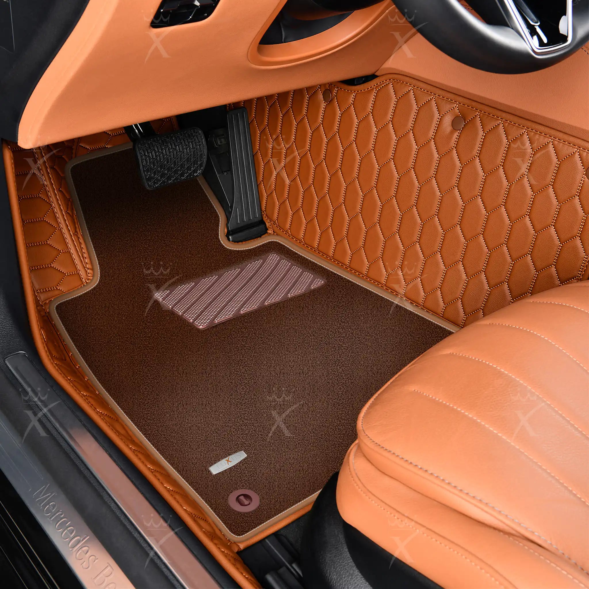 Luxus Honeycomb Double Layer Series Floor Mats | Caramel Brown & Brown Top Carpet