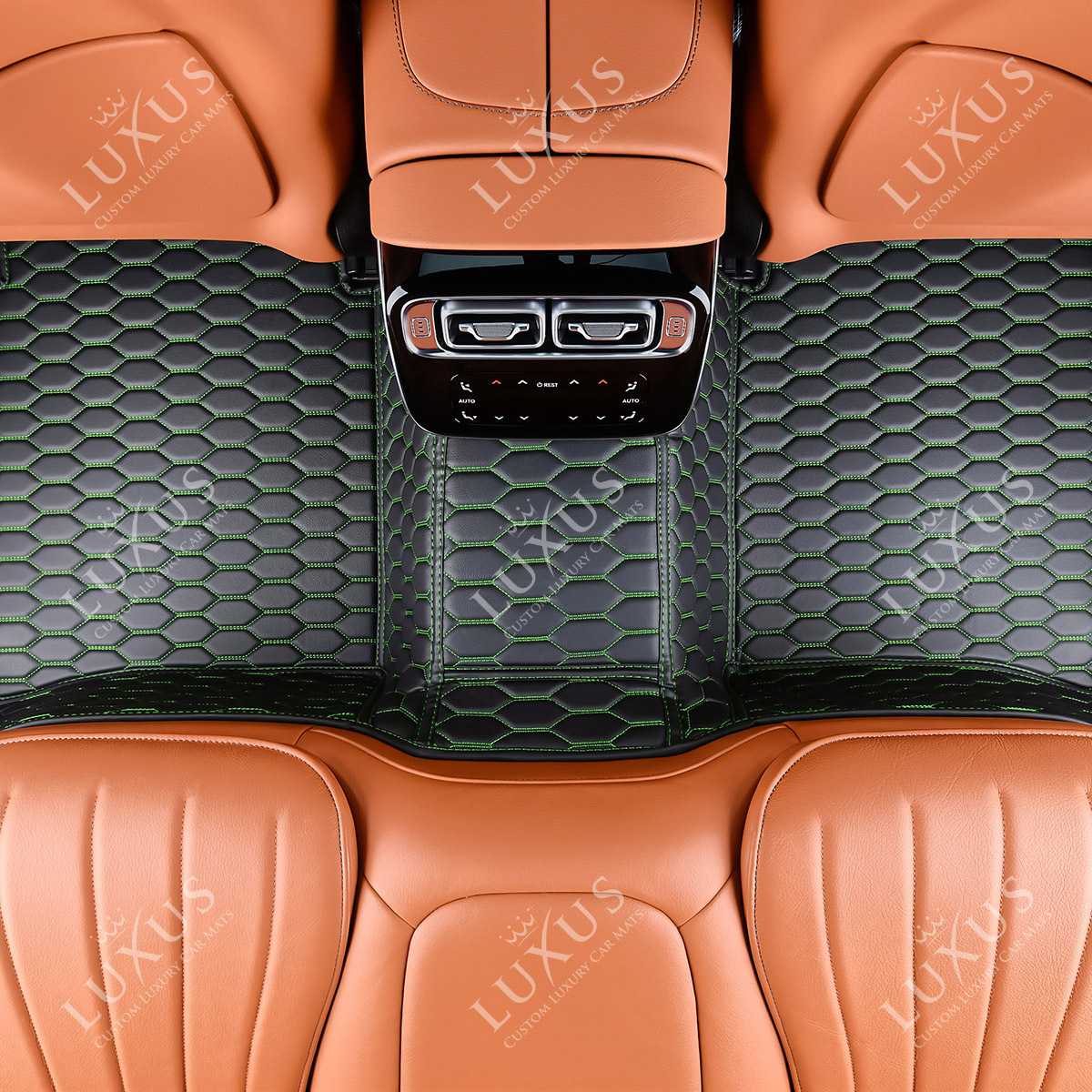 Luxus Premium Honeycomb Custom Car Mats Set | Black & Green Stitching