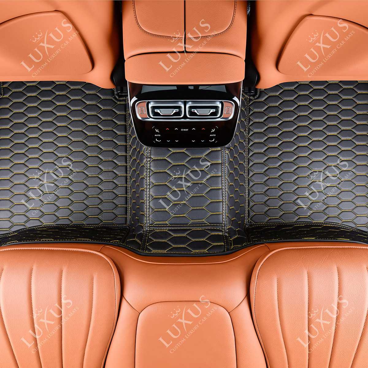 Luxus Premium Honeycomb Custom Car Mats Set | Black & Yellow Stitching