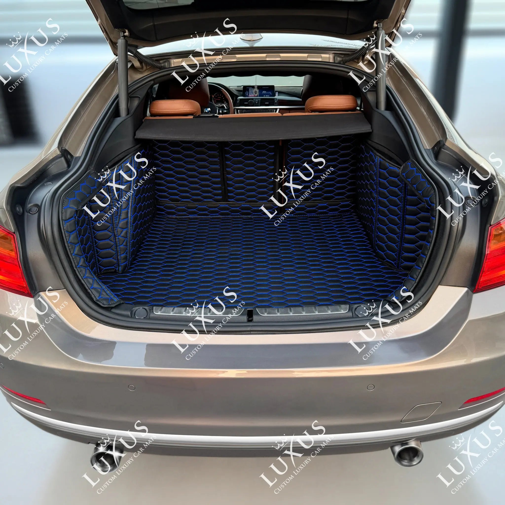 Luxus 360Fit Premium Honeycomb Custom Trunk Liner | Black & Blue Stitching