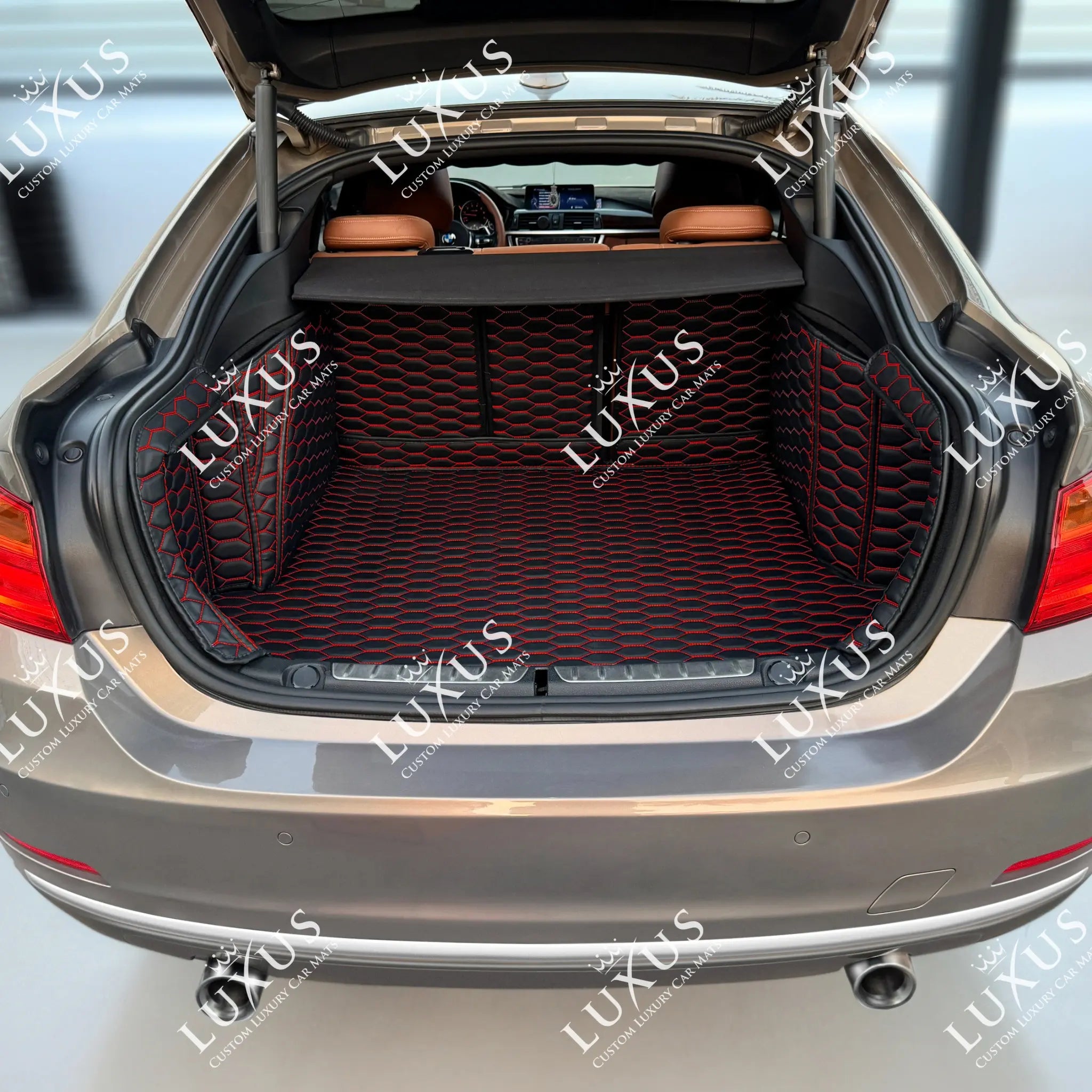 Luxus 360Fit Premium Honeycomb Custom Trunk Liner | Black & Red Stitching