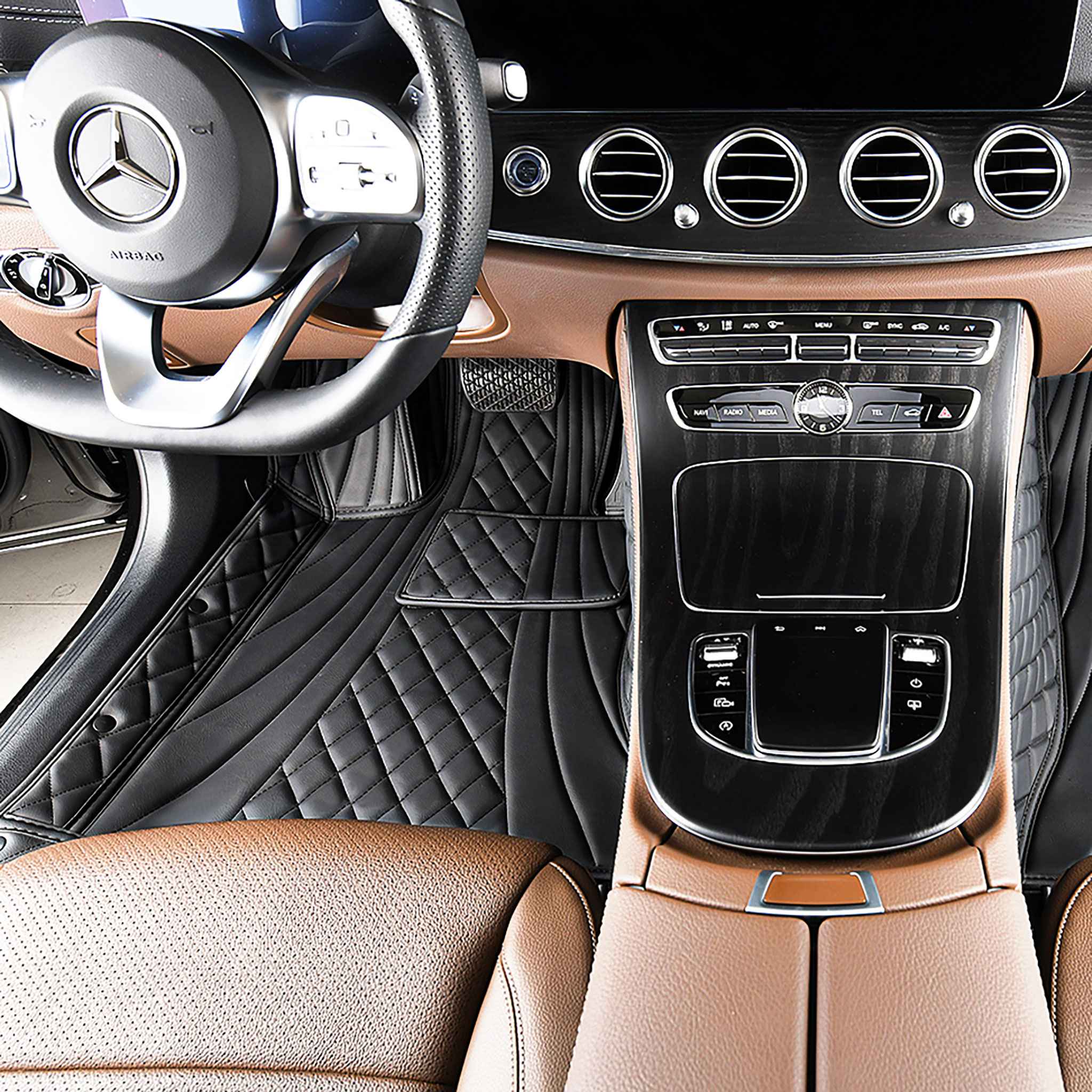 Luxus Car Mats™ - Svart og svart søm Luksus bilmattesett