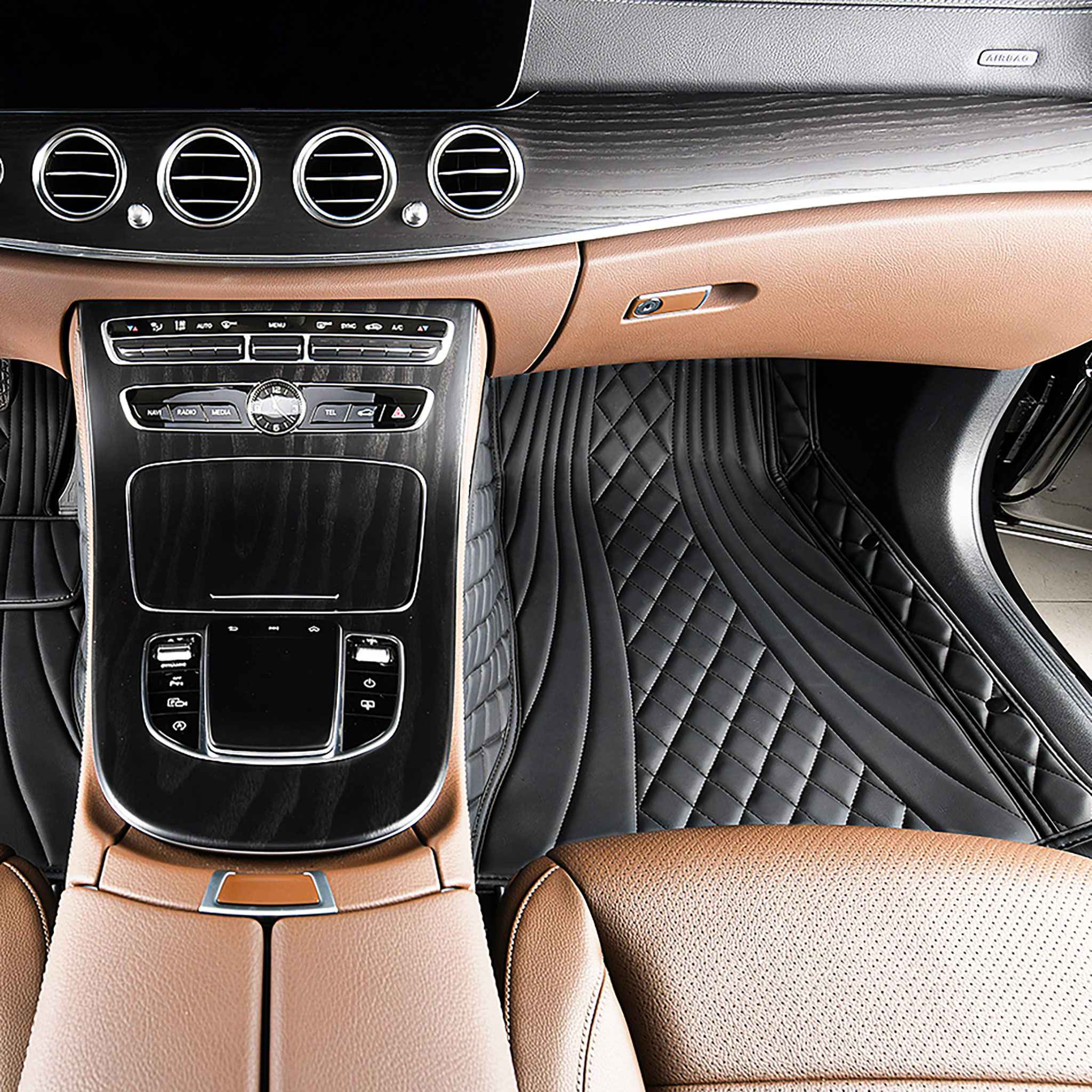 Luxus Car Mats™ - Svart og svart søm Luksus bilmattesett