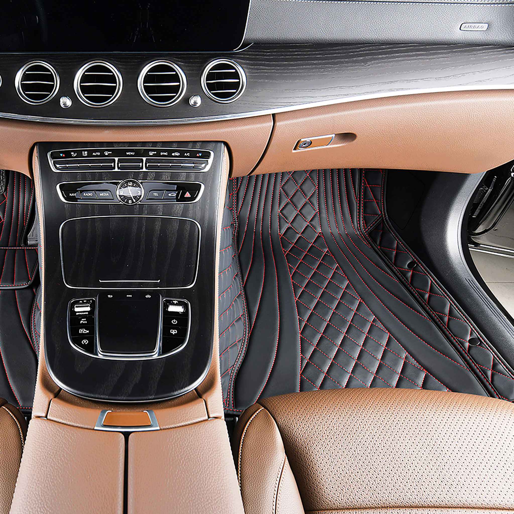 Luxus Car Mats™ - Svart og svart søm Luksus bilmattesett