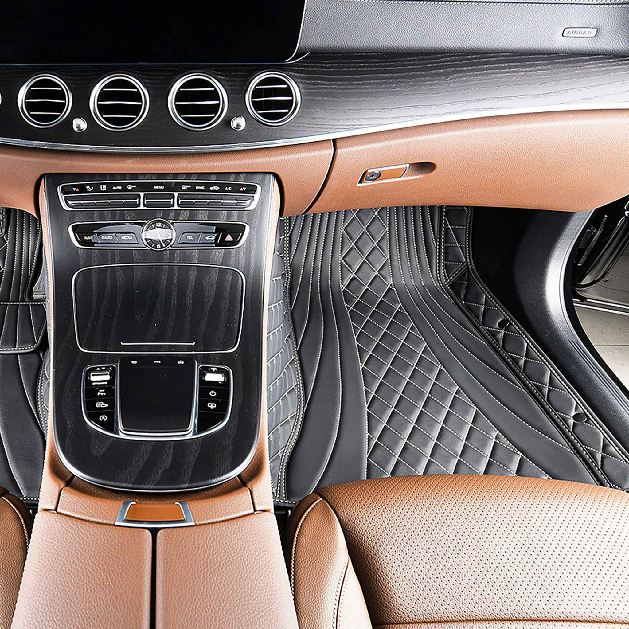 Luxus Car Mats™ - Svart og svart søm Luksus bilmattesett