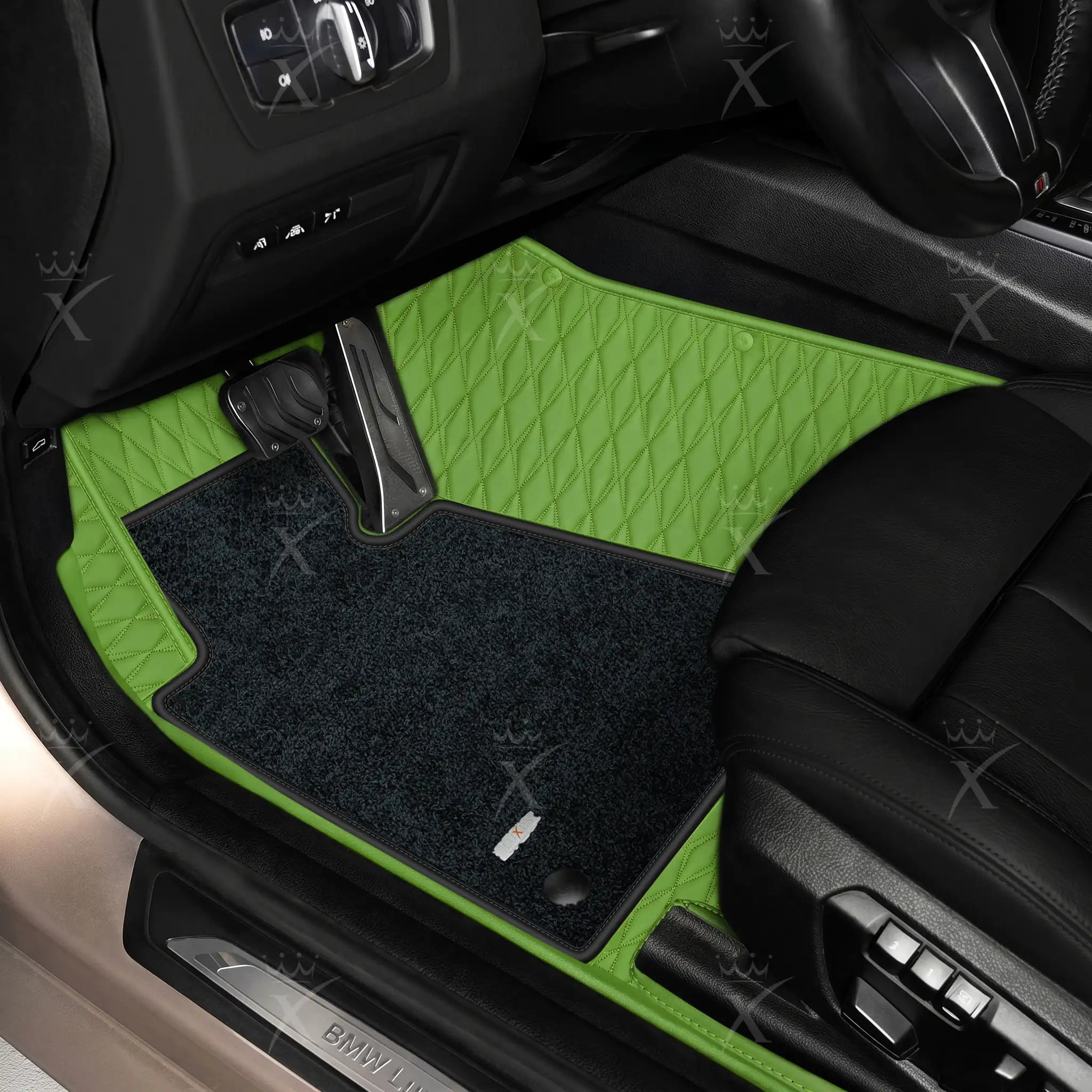 Luxus Twin-Diamond Double Layer Series Floor Mats | Lime Green & Obsidian Black Top Carpet