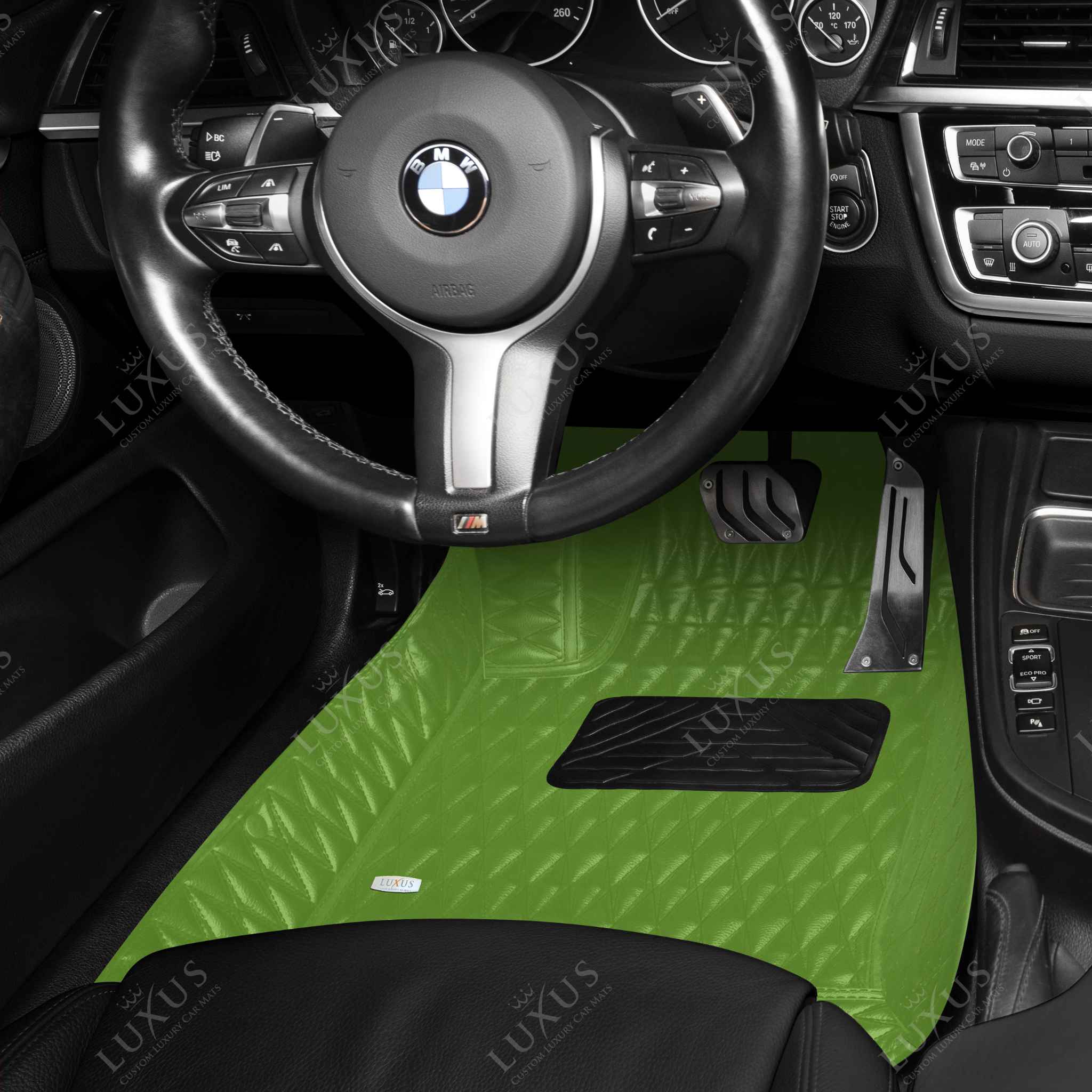 Luxus Premium Twin-Diamond Custom Luxury Car Mats Set | Lime Green