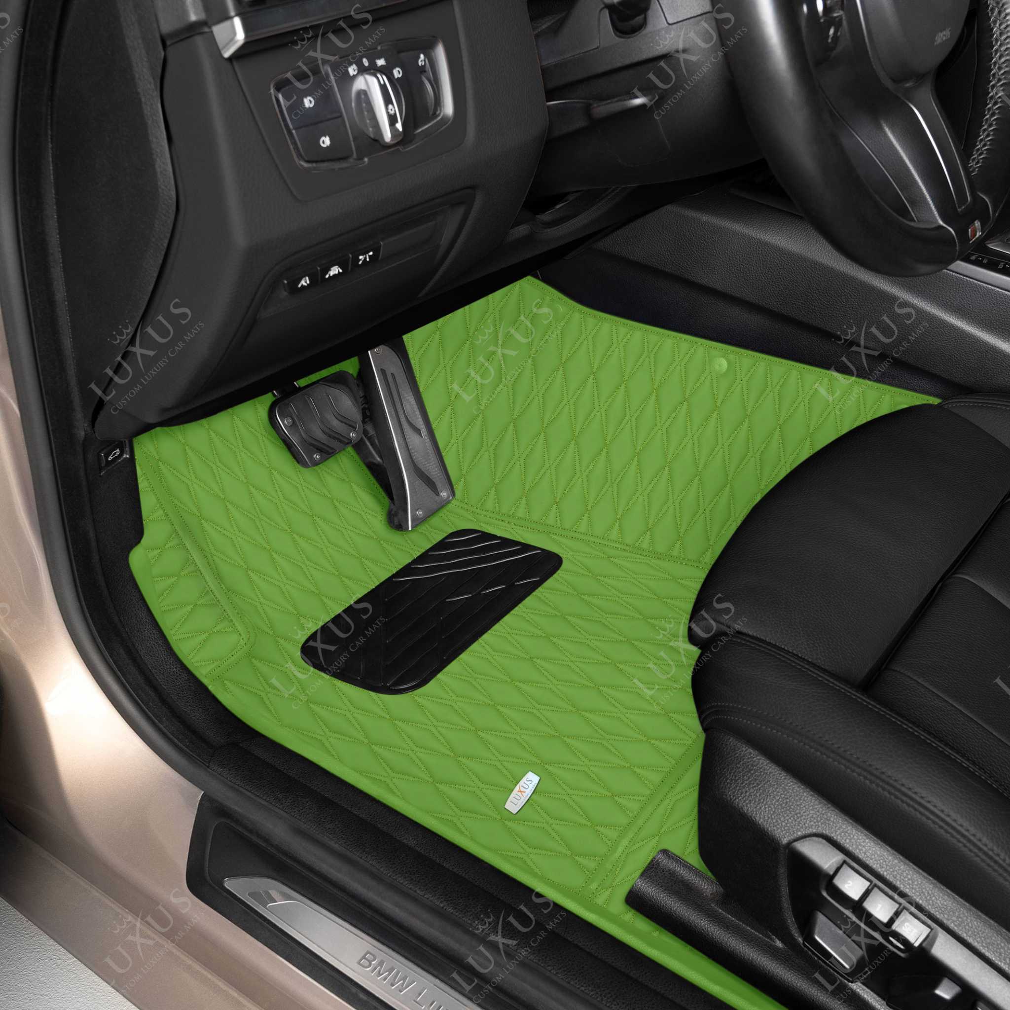 Luxus Premium Twin-Diamond Custom Luxury Car Mats Set | Lime Green