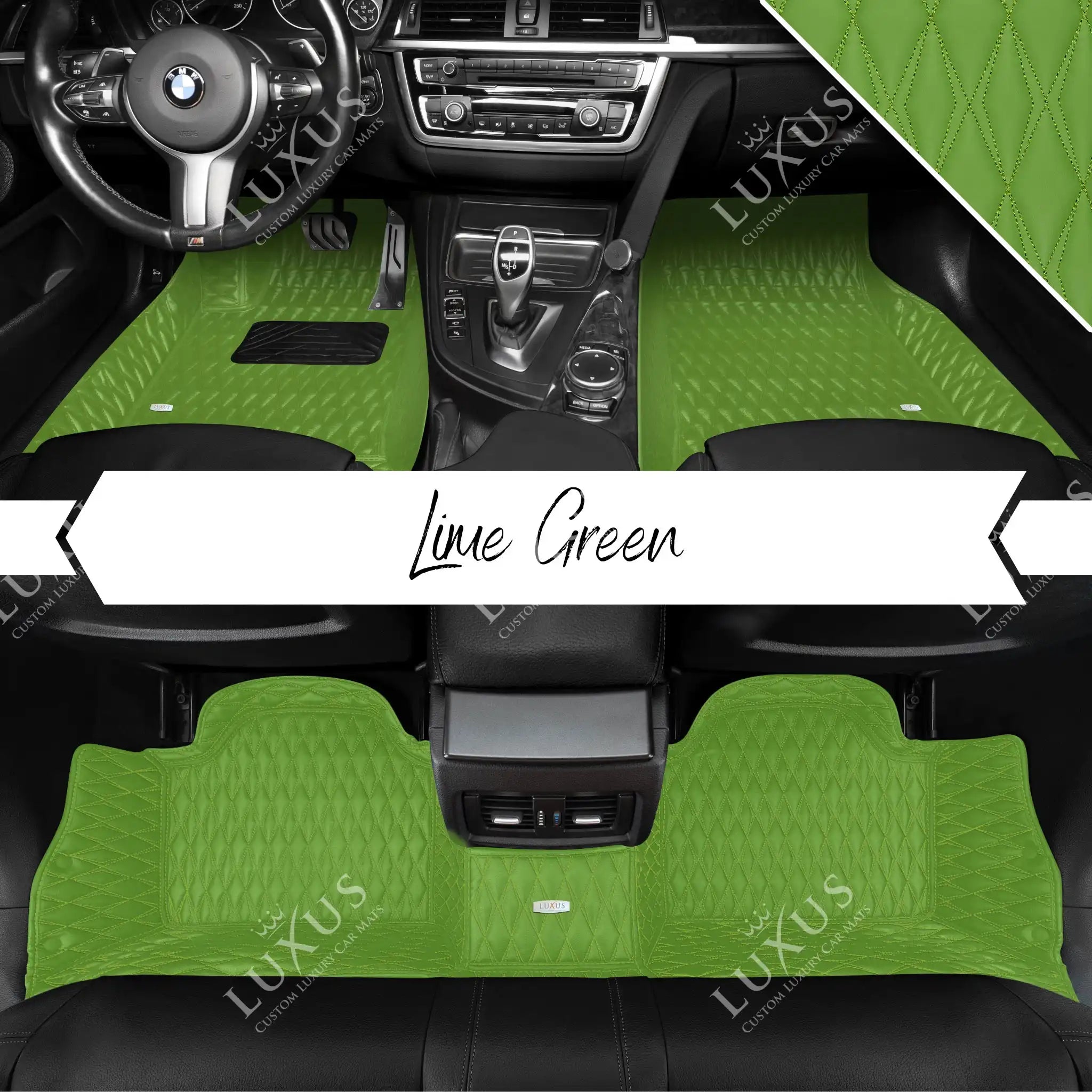 Luxus Premium Twin-Diamond Custom Luxury Car Mats Set | Lime Green