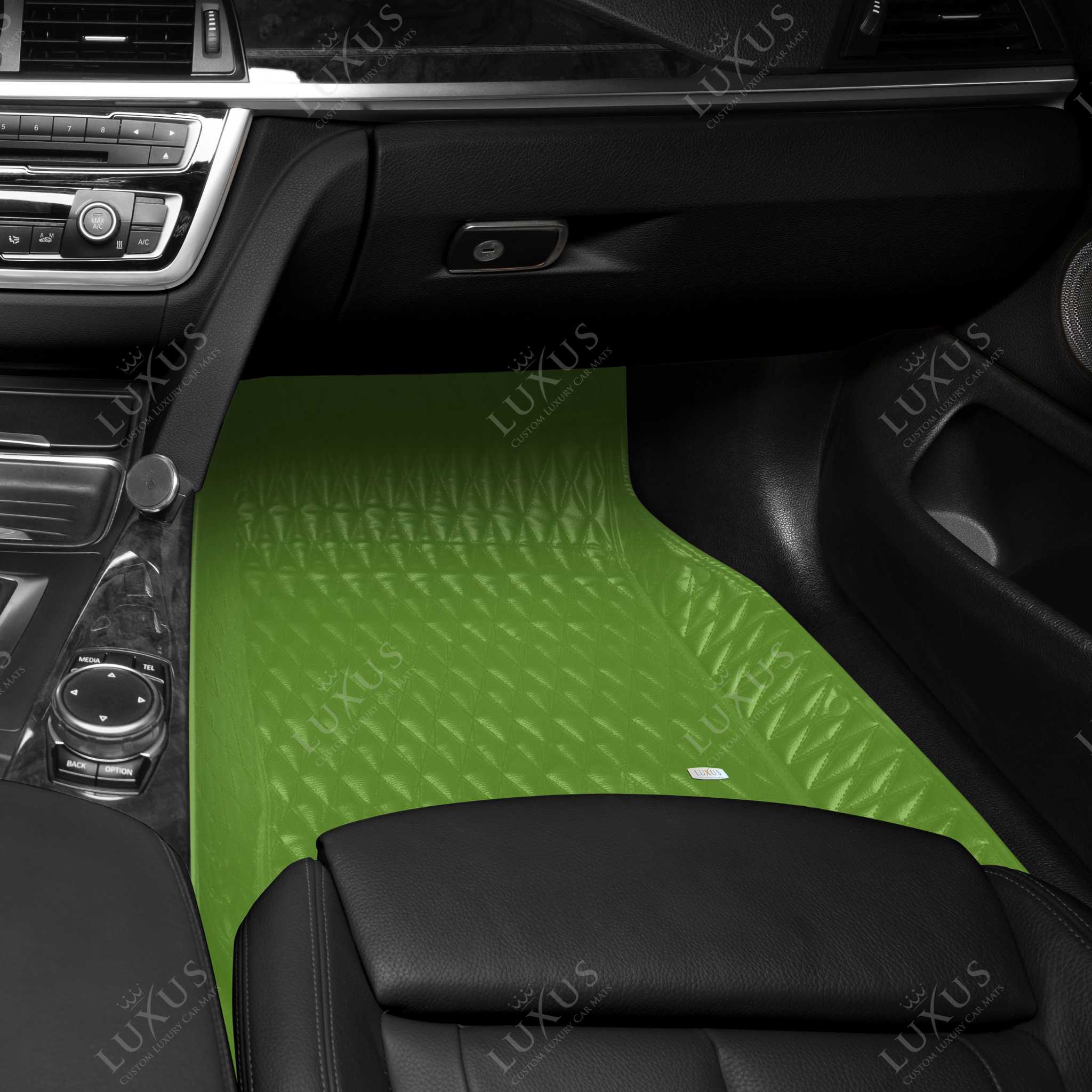 Luxus Premium Twin-Diamond Custom Luxury Car Mats Set | Lime Green