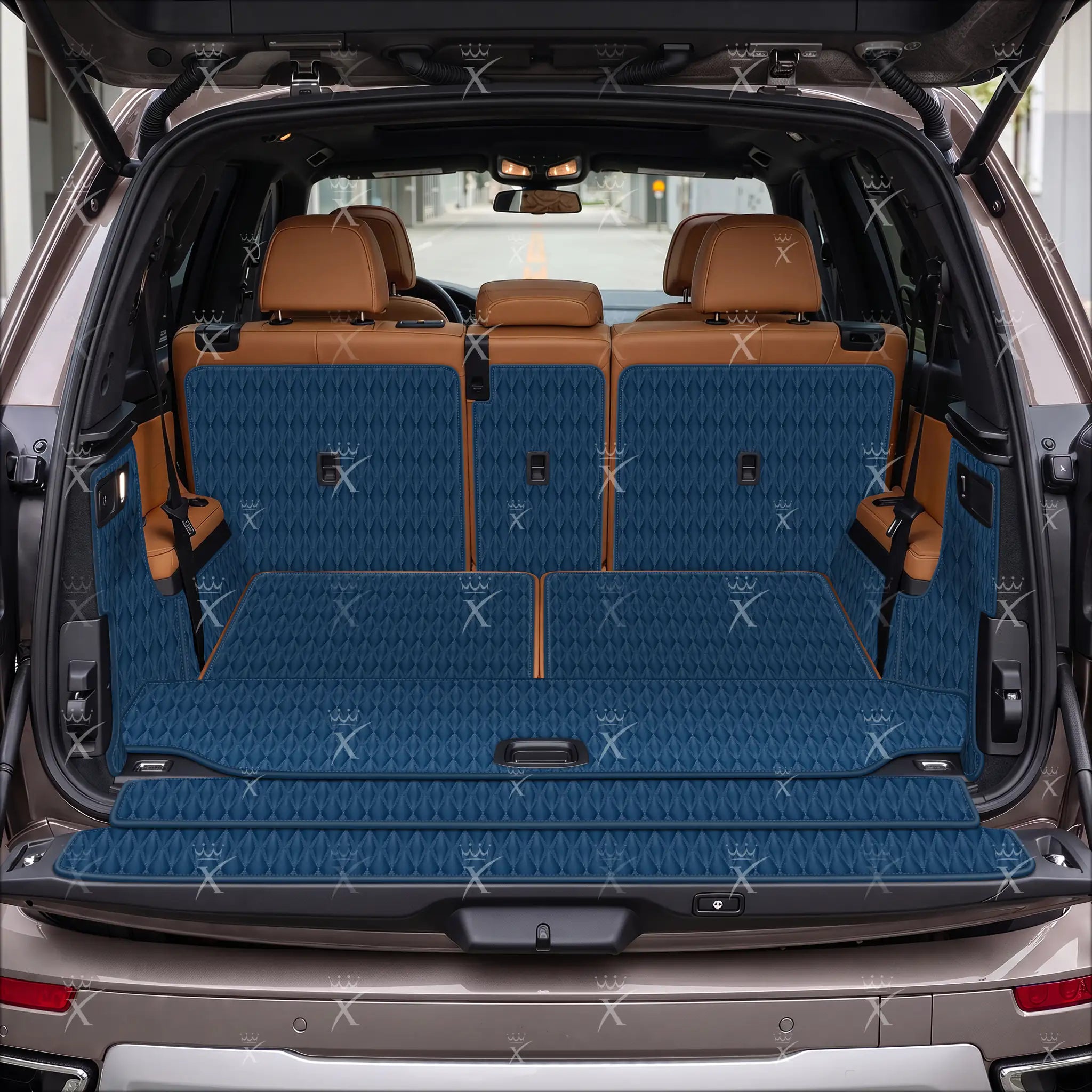 Luxus Car Mats™ - Svart og svart søm 3D luksusskinnstøvel/bagasjematte