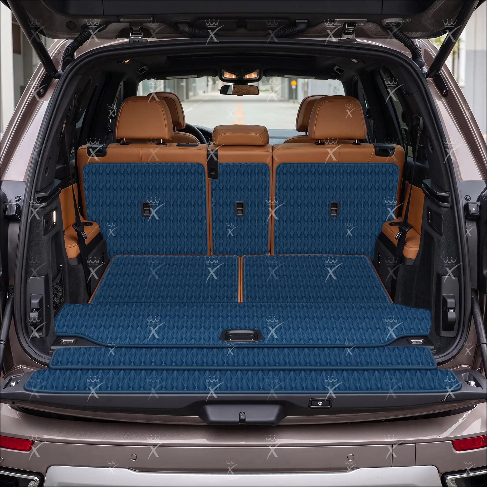 Tappetini per auto Luxus™ - Tappetino per bagagliaio/stivale in pelle di lusso 3D con cuciture nere e nere