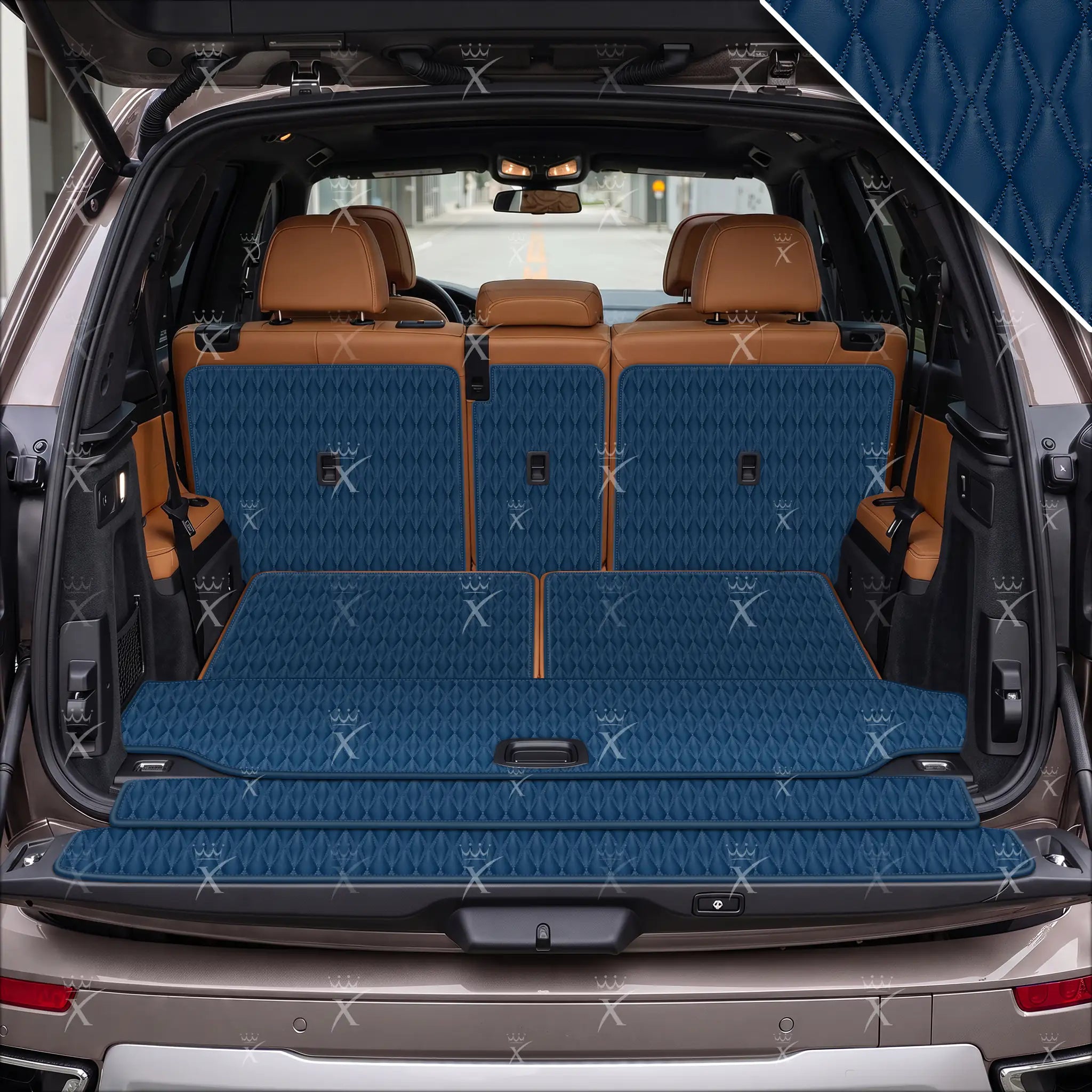 Tappetini per auto Luxus™ - Tappetino per bagagliaio/stivale in pelle di lusso 3D con cuciture nere e nere