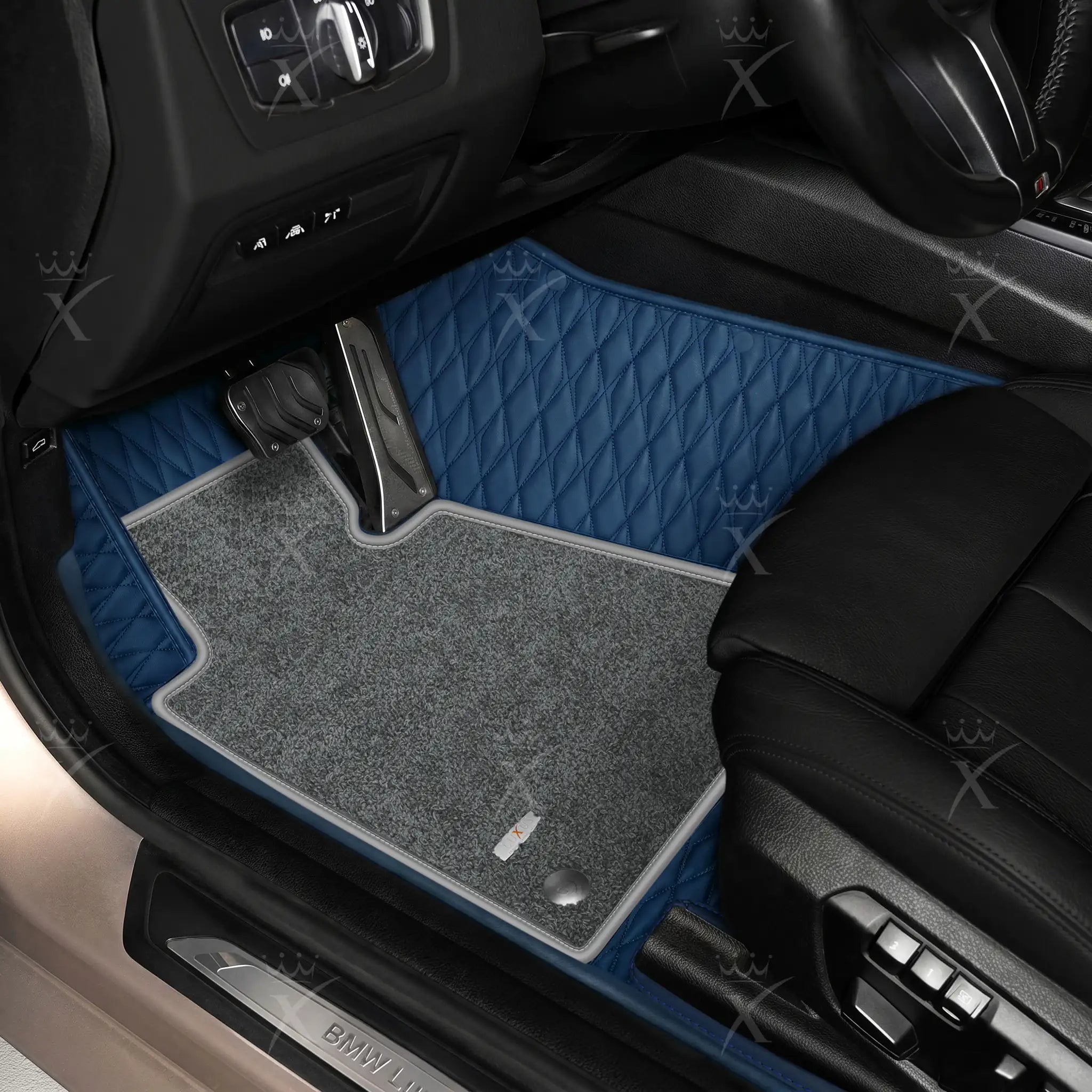 Luxus Twin-Diamond Double Layer Series Floor Mats | Midnight Blue & Graphite Shadow Top Carpet