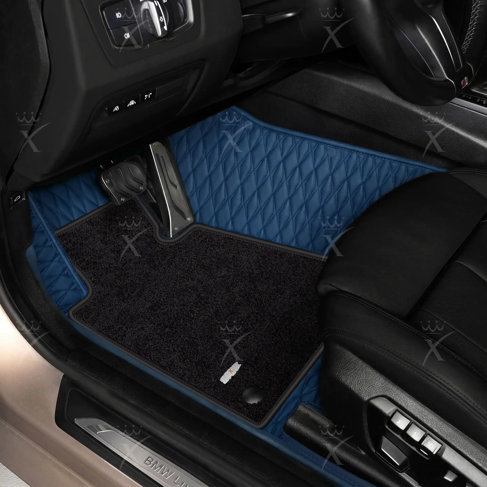 Luxus Twin-Diamond Double Layer Series Floor Mats | Midnight Blue & Onyx Charcoal Top Carpet