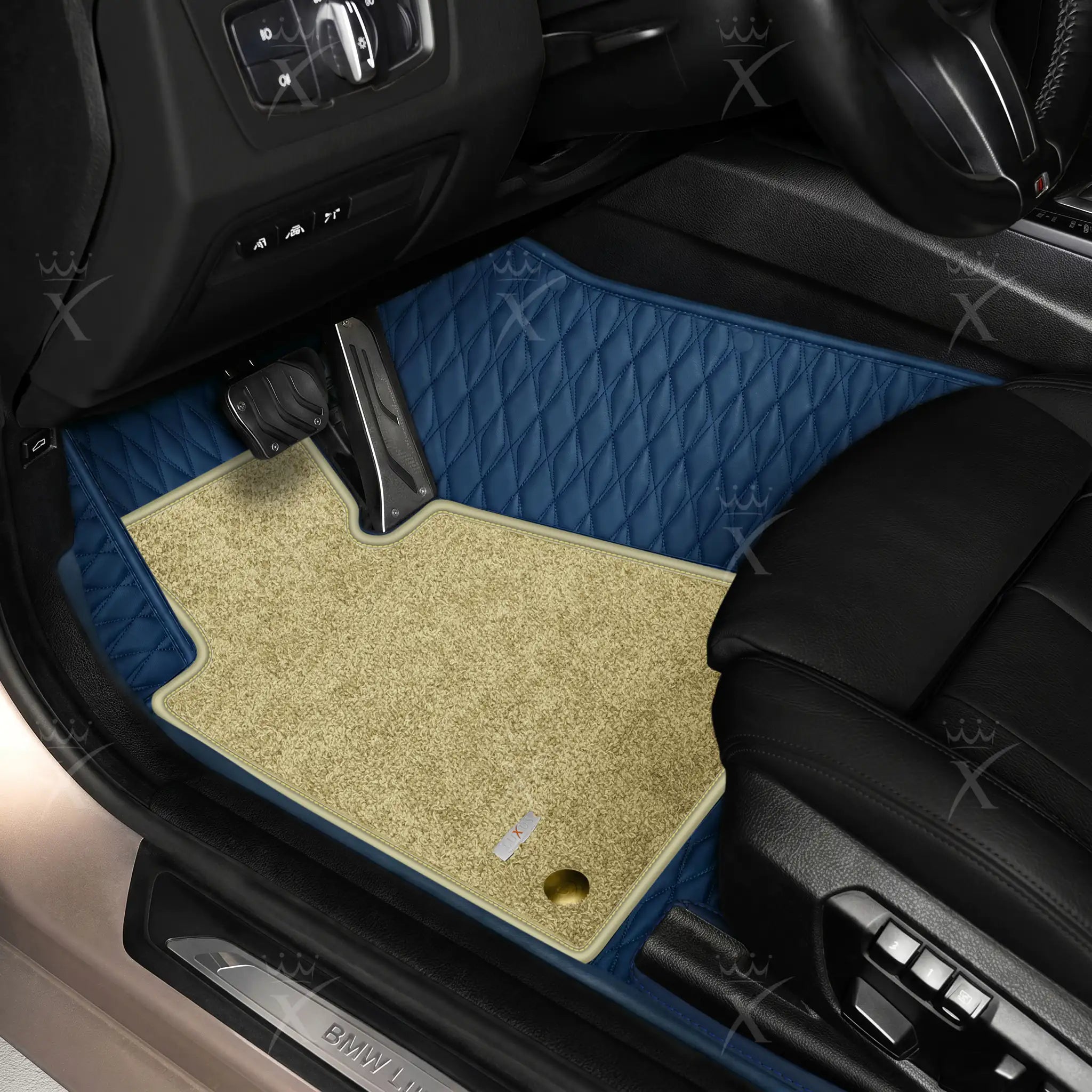 Luxus Twin-Diamond Double Layer Series Floor Mats | Midnight Blue & Sahara Stone Top Carpet