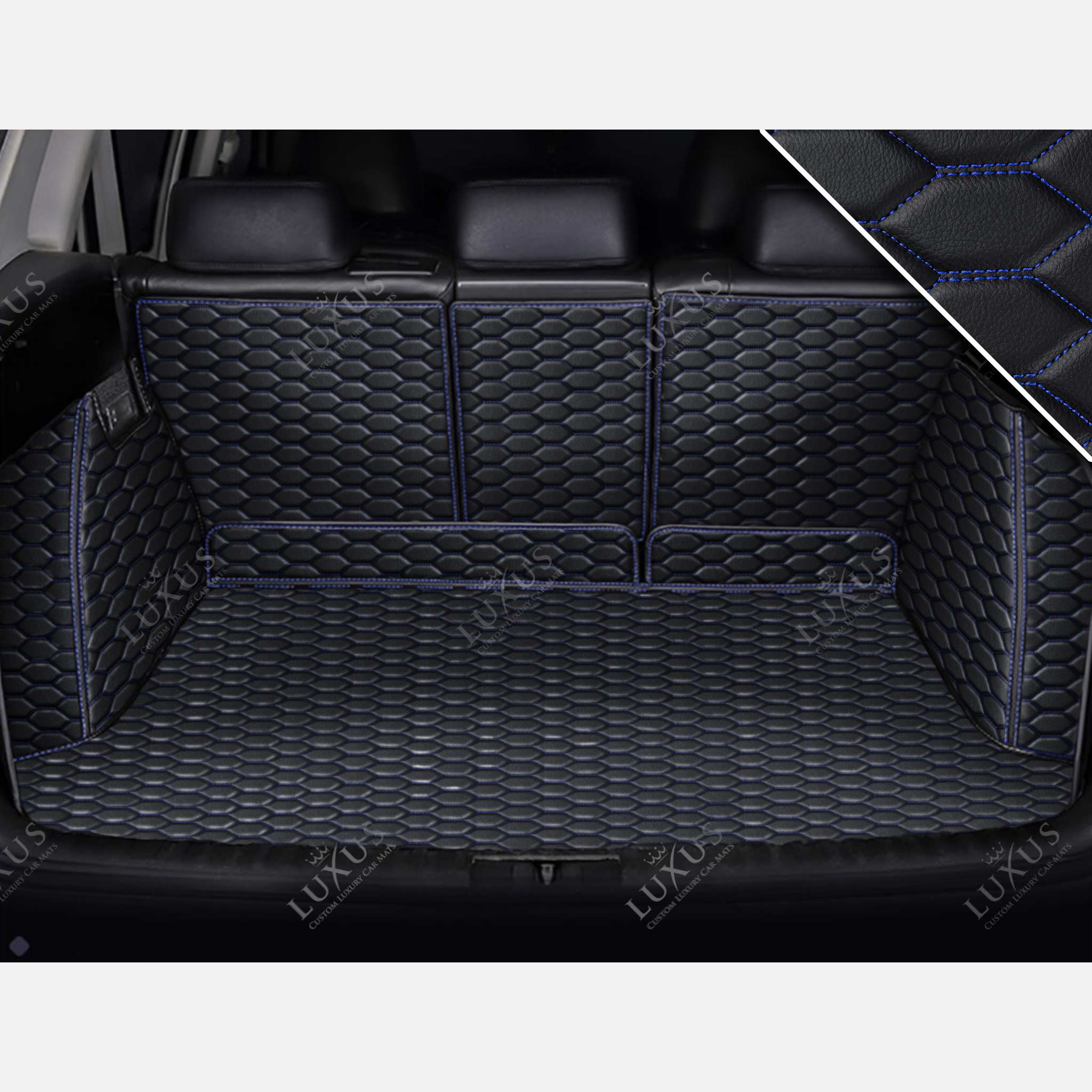 Luxus 360Fit Premium Honeycomb Custom Trunk Liner | Black & Blue Stitching