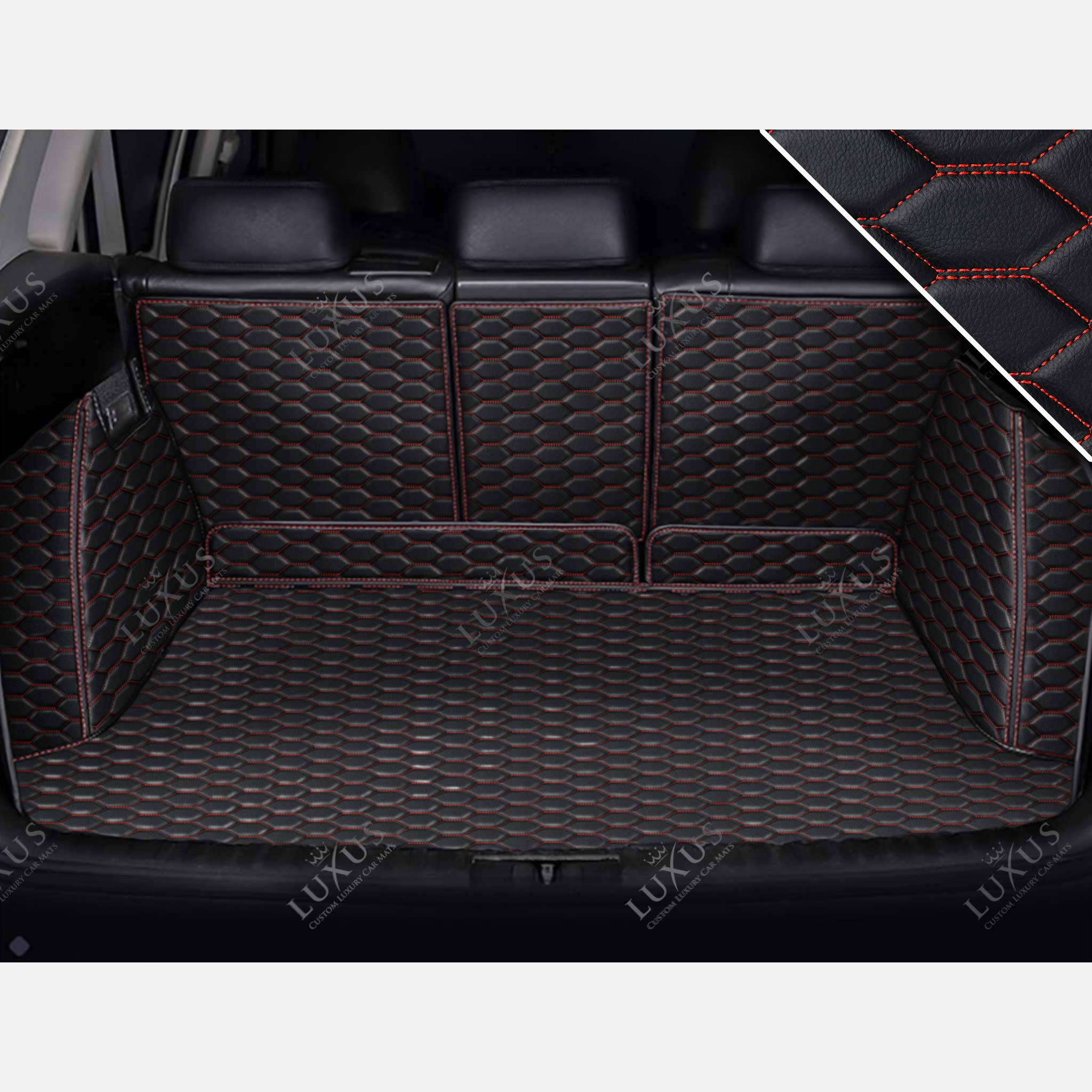 Luxus 360Fit Premium Honeycomb Custom Trunk Liner | Black & Red Stitching