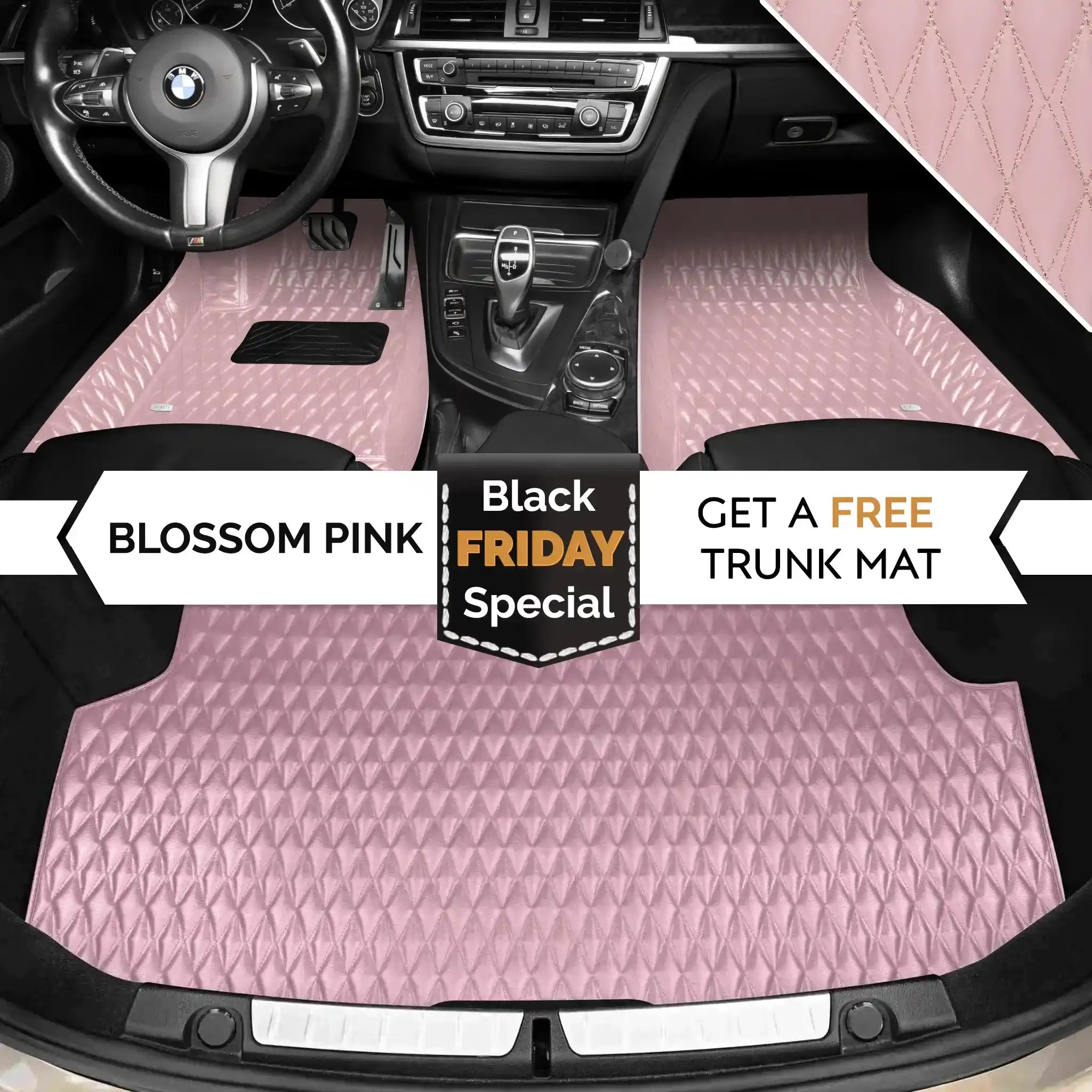 Luxus Premium Twin-Diamond Custom Luxury Car Mats Set | Blossom Pink