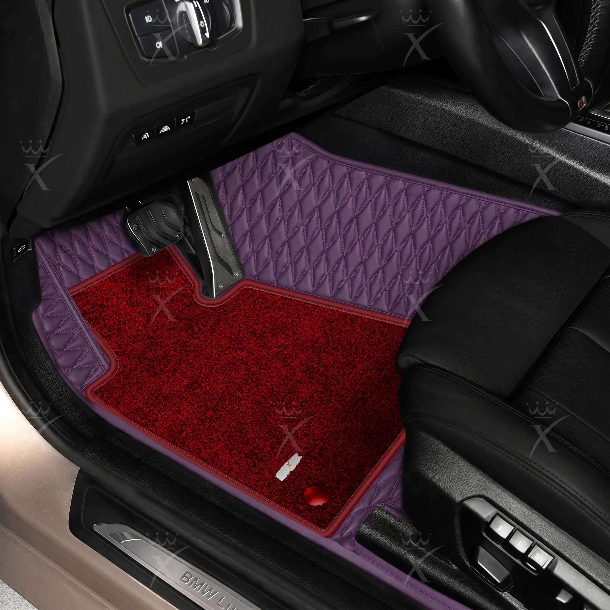 Luxus Twin-Diamond Double Layer Series Floor Mats | Plum Purple & Bordeaux Wine Top Carpet