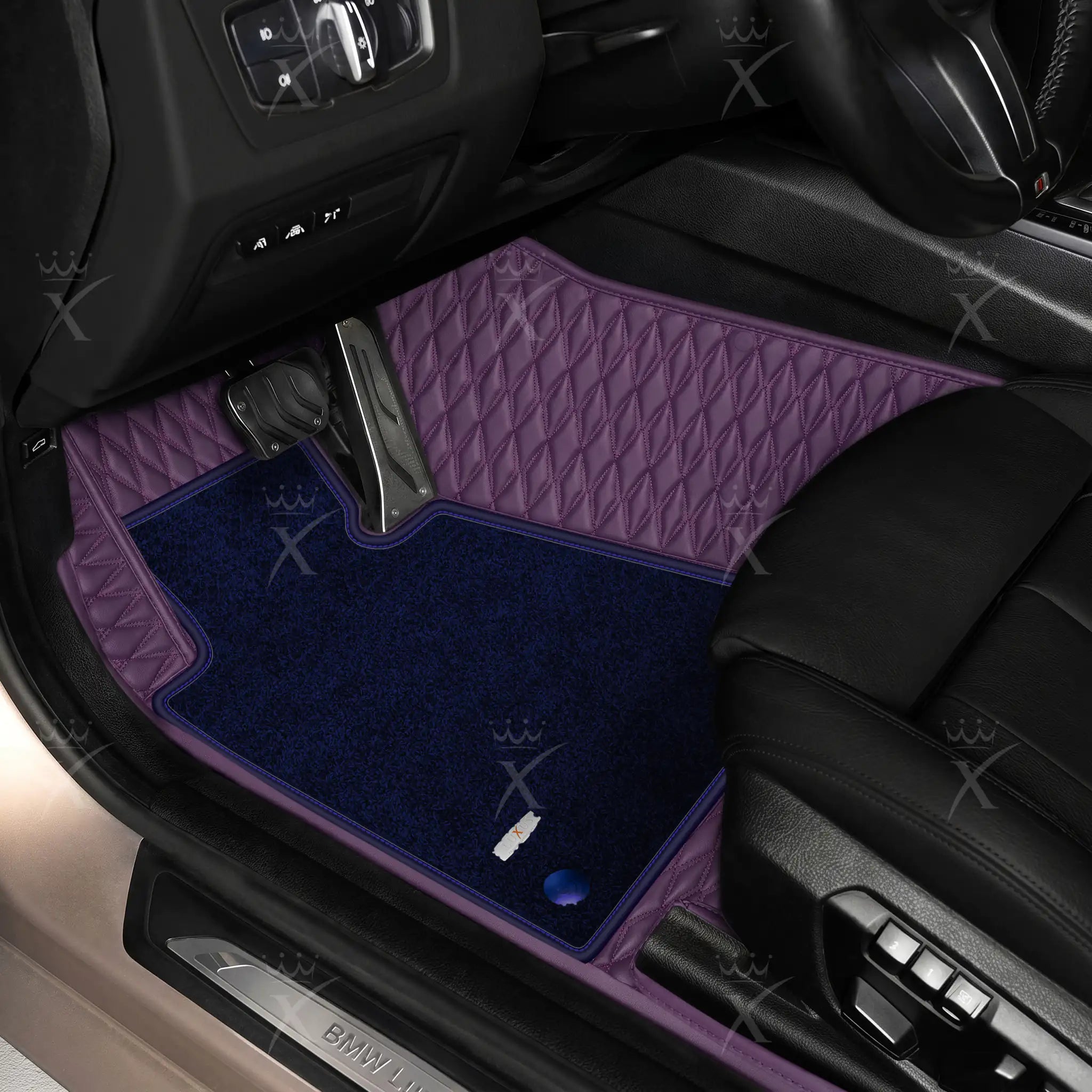 Luxus Twin-Diamond Double Layer Series Floor Mats | Plum Purple & Midnight Navy Top Carpet