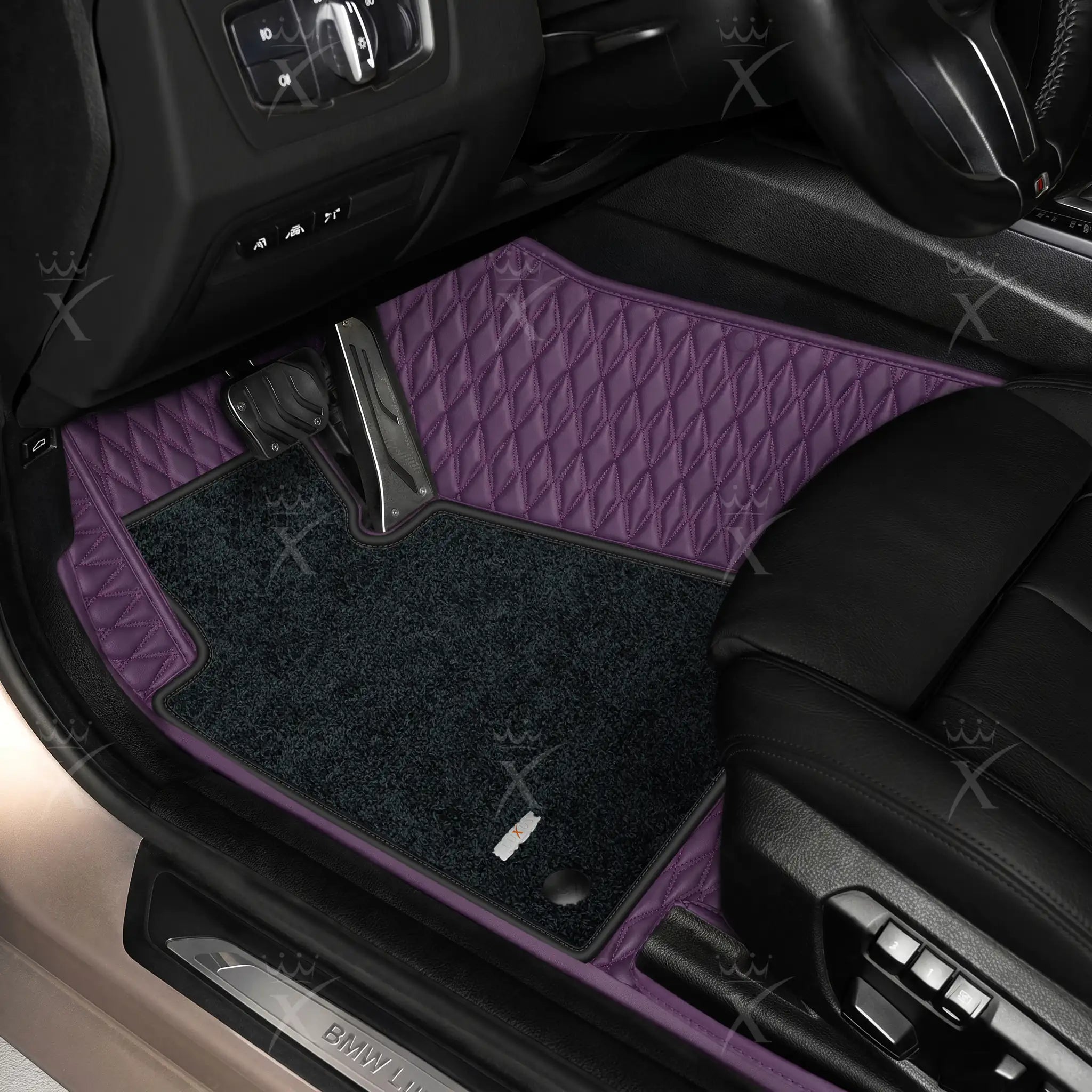 Luxus Twin-Diamond Double Layer Series Floor Mats | Plum Purple & Obsidian Black Top Carpet