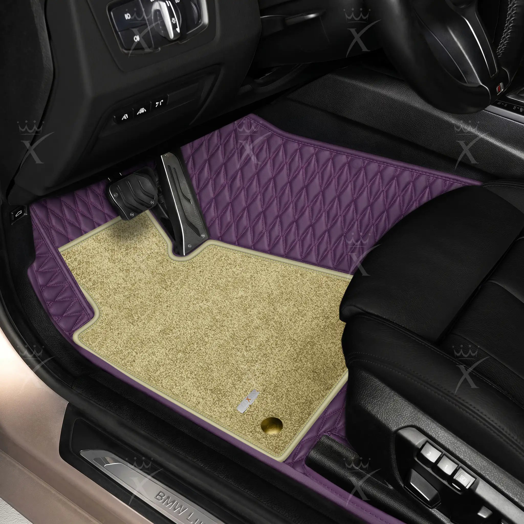 Luxus Twin-Diamond Double Layer Series Floor Mats | Plum Purple & Sahara Stone Top Carpet