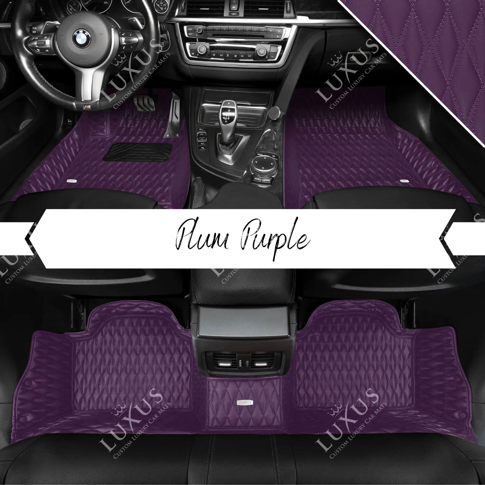 Luxus Premium Twin-Diamond Custom Luxury Car Mats Set | Plum Purple
