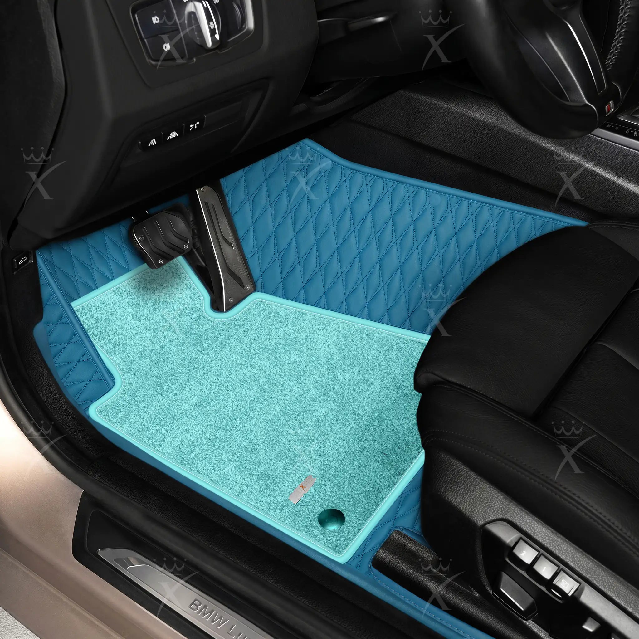 Luxus Twin-Diamond Double Layer Series Floor Mats | Sky Blue & Aqua Frost Top Carpet